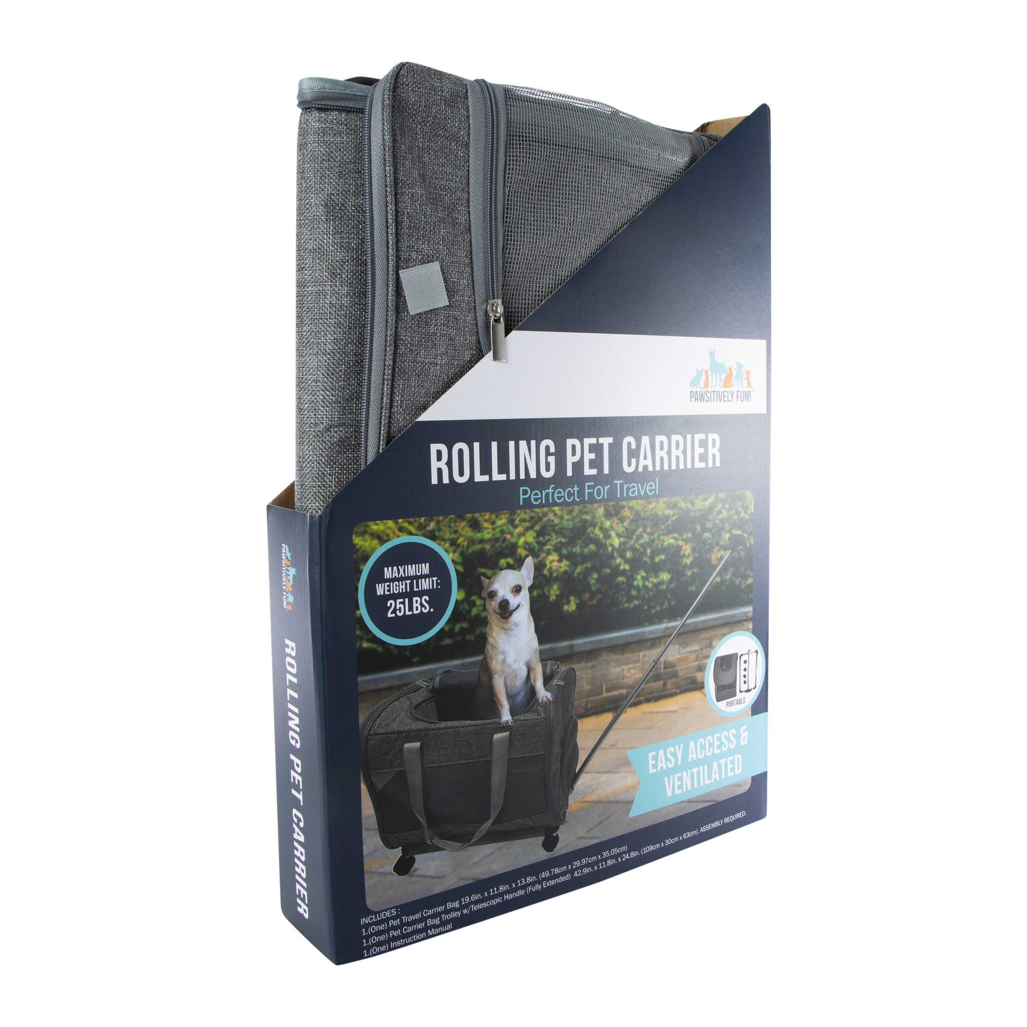 Rolling Pet Carrier For Pets Up To 25lbs