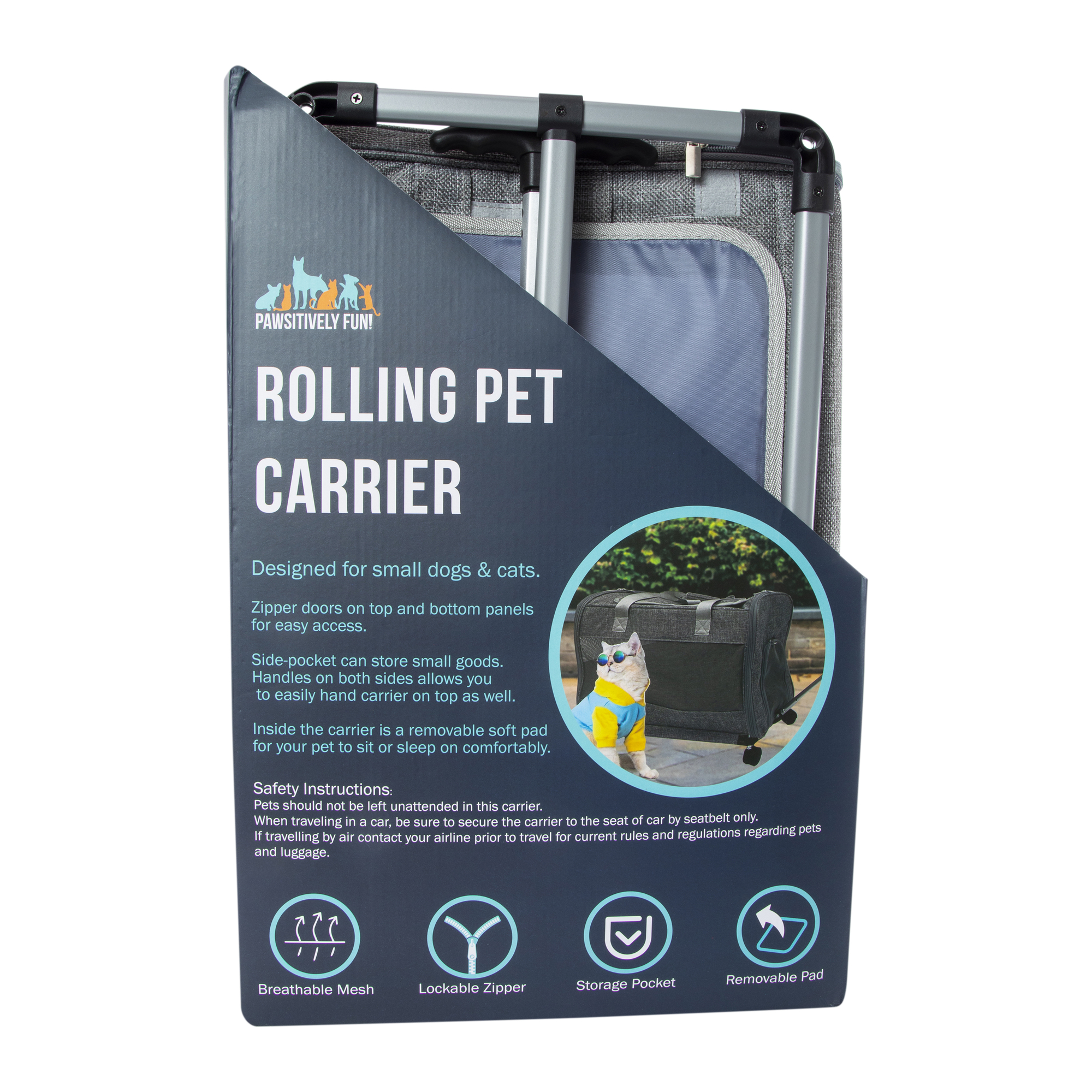Rolling Pet Carrier For Pets Up To 25lbs