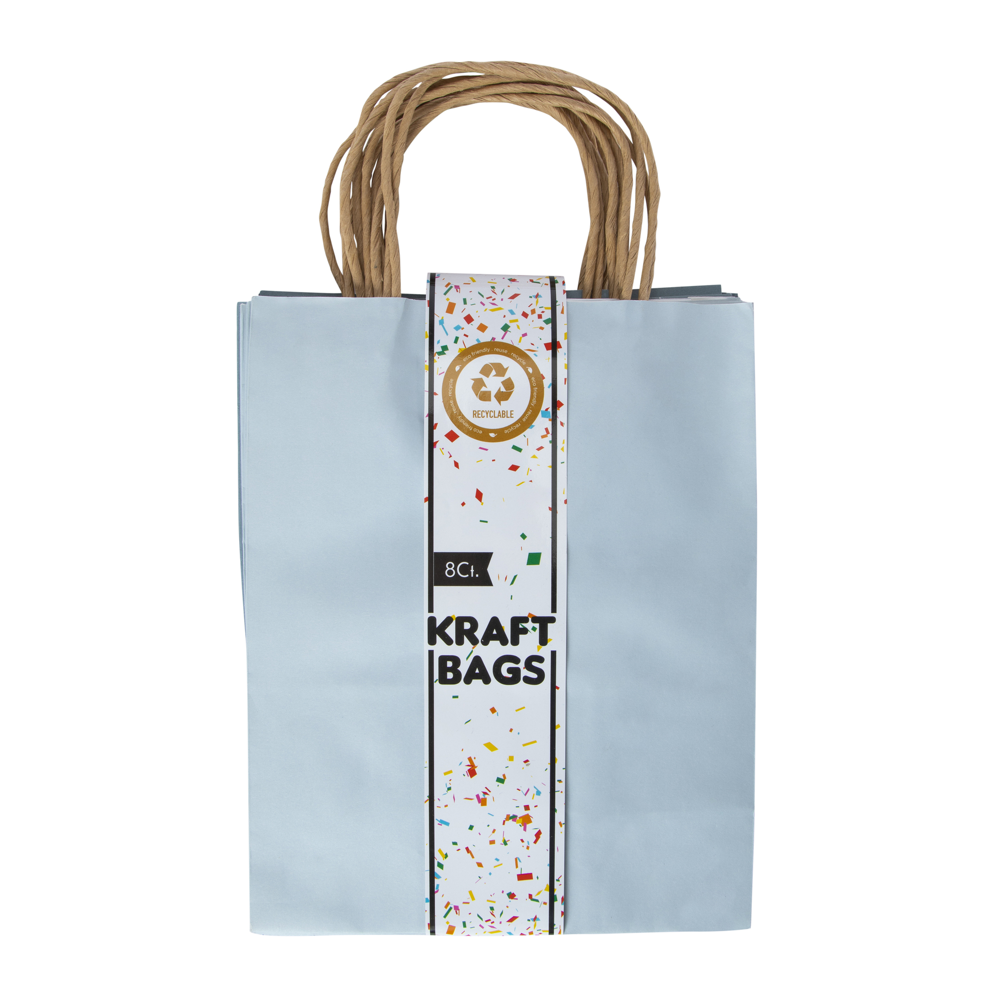 8-Count Blue Kraft Gift Bags 10in x 7.95in