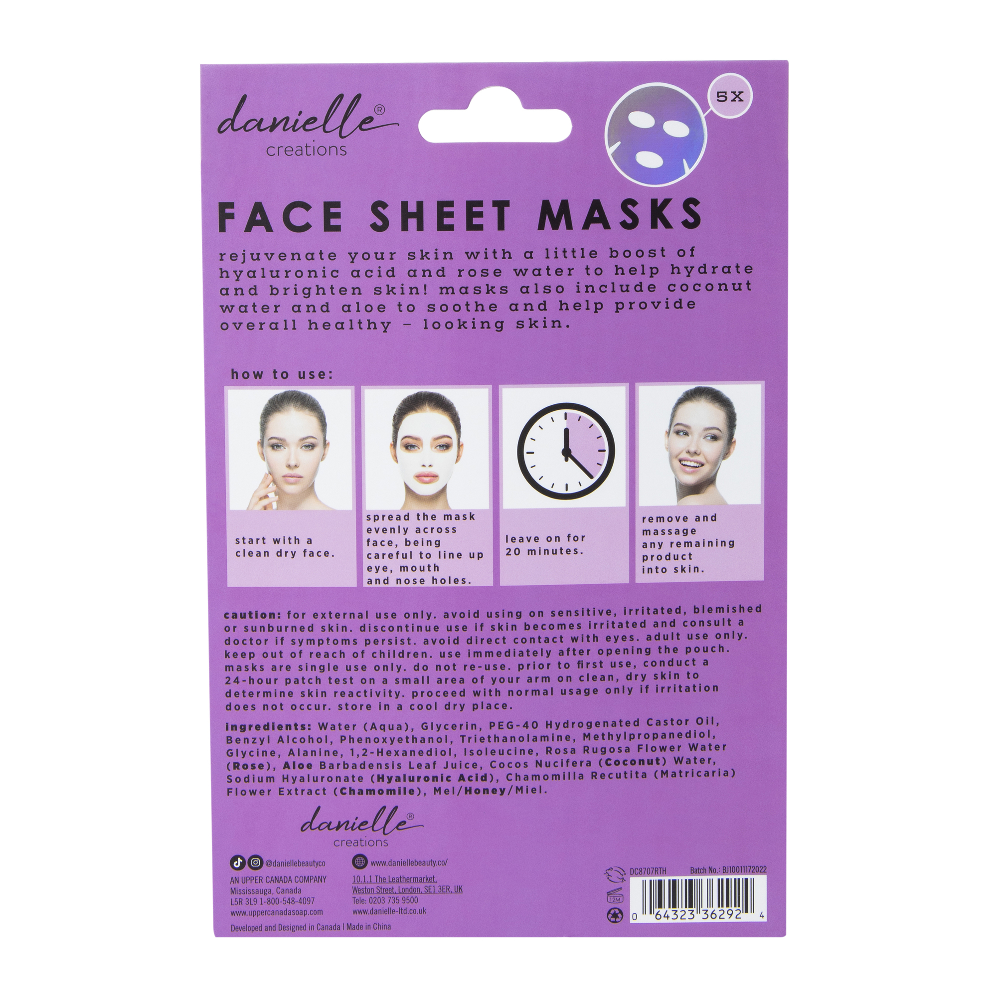 Danielle Creations® Hyaluronic Acid Face Sheet Masks 5-Count
