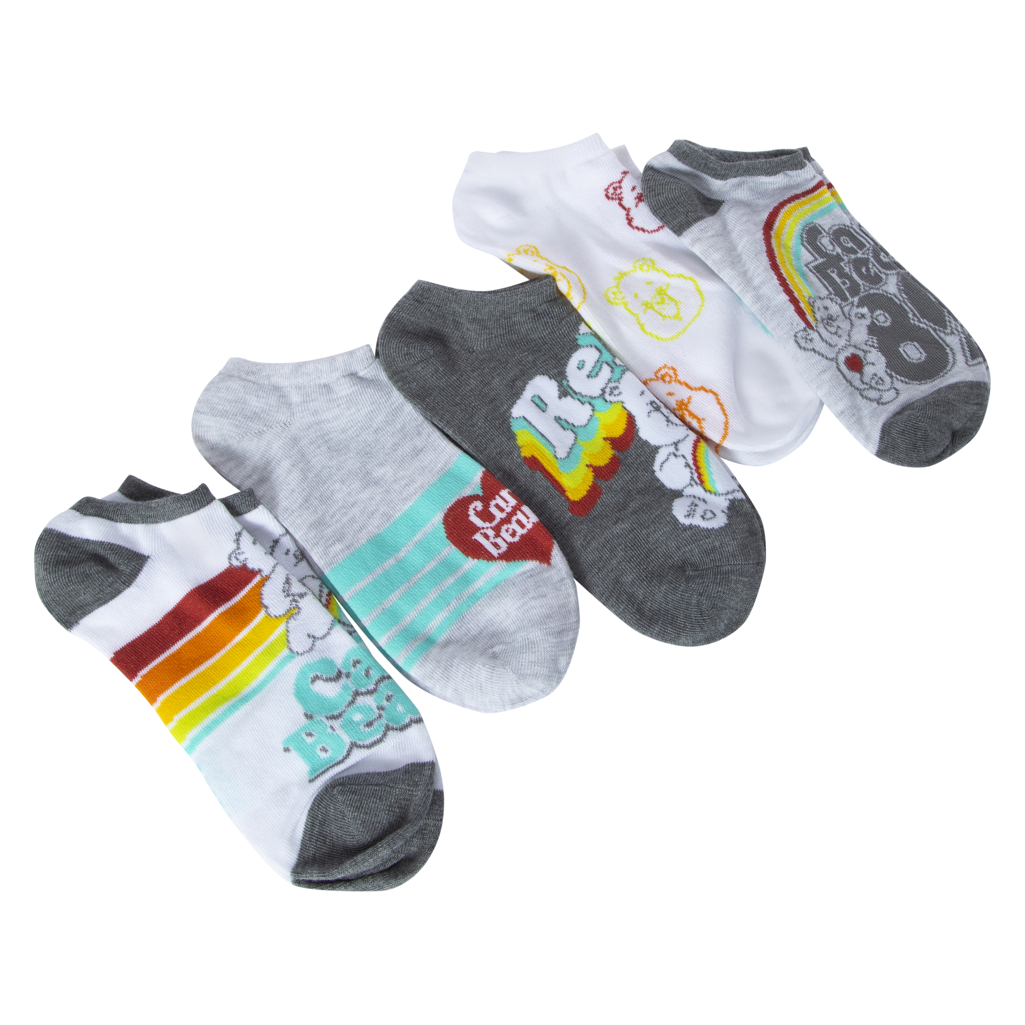 Care Bears™ No-Show Socks 5-Pack - Gray Border