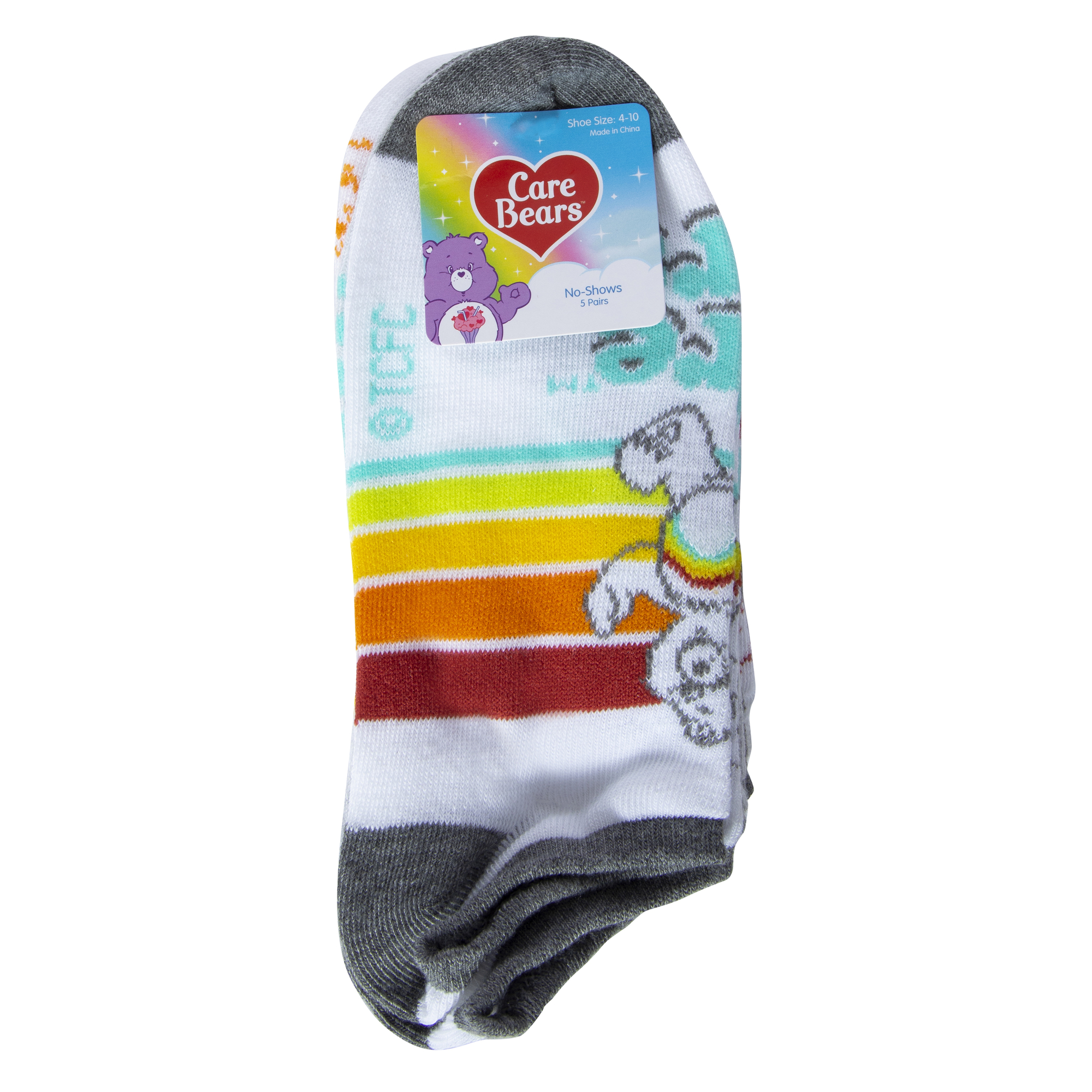 Care Bears™ No-Show Socks 5-Pack - Gray Border