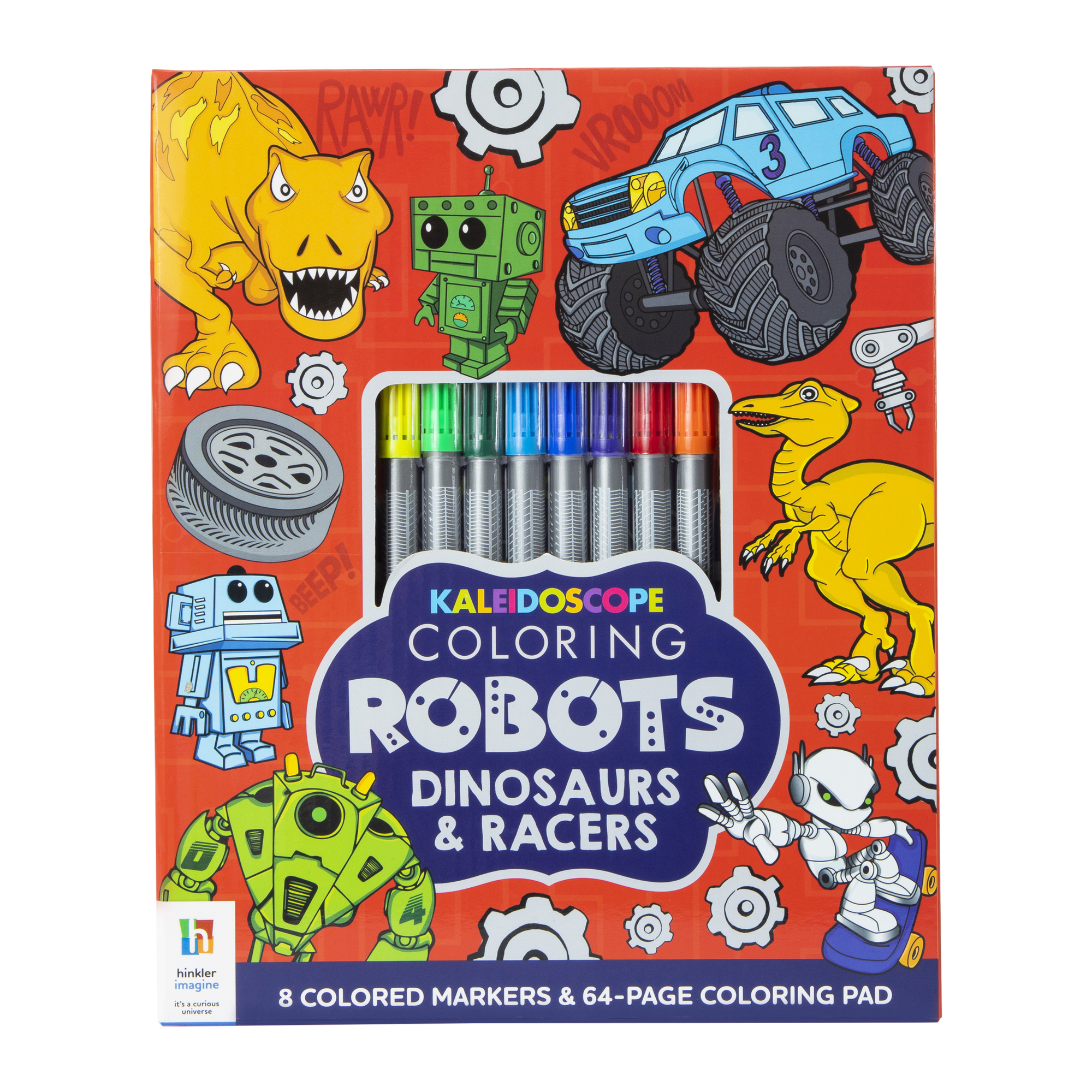 Kaleidoscope Coloring Book - Robots, Dinosaurs, Racers