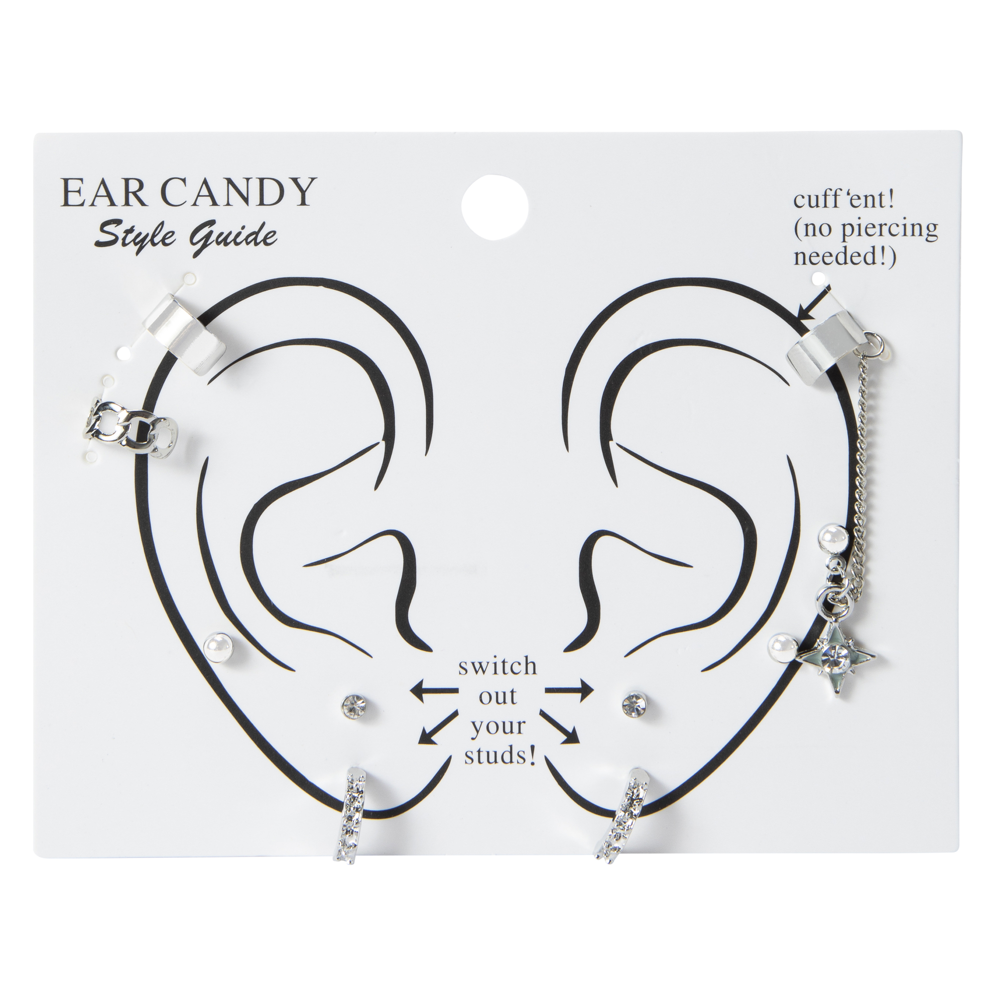 Silver Ear Cuff Earrings & Studs Set 9-Count