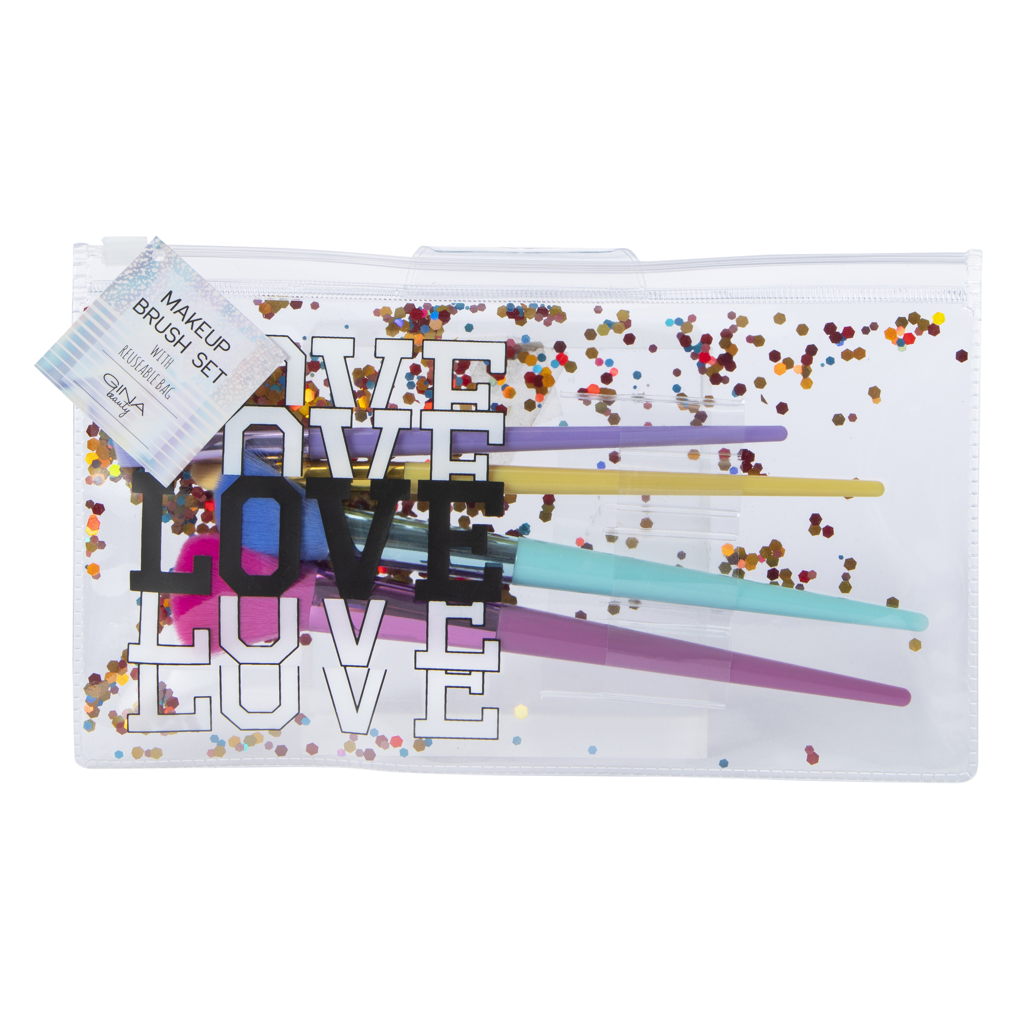 Makeup Brushes & Travel Bag 4-Count - Love