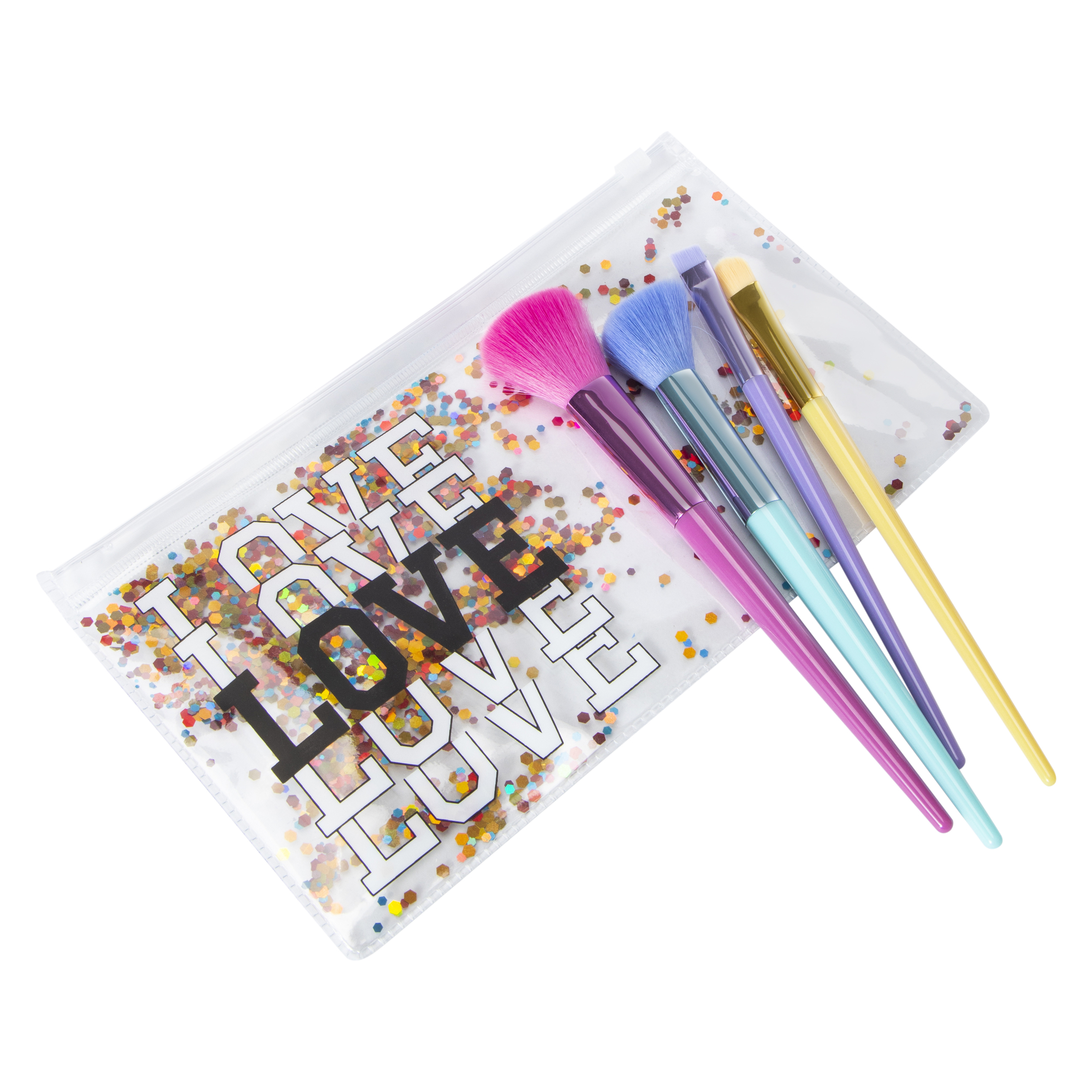 Makeup Brushes & Travel Bag 4-Count - Love
