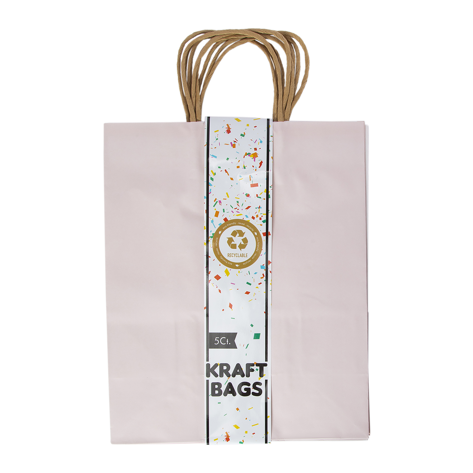 Large Kraft Gift Bags 13in x 10in 5-Count - Pink