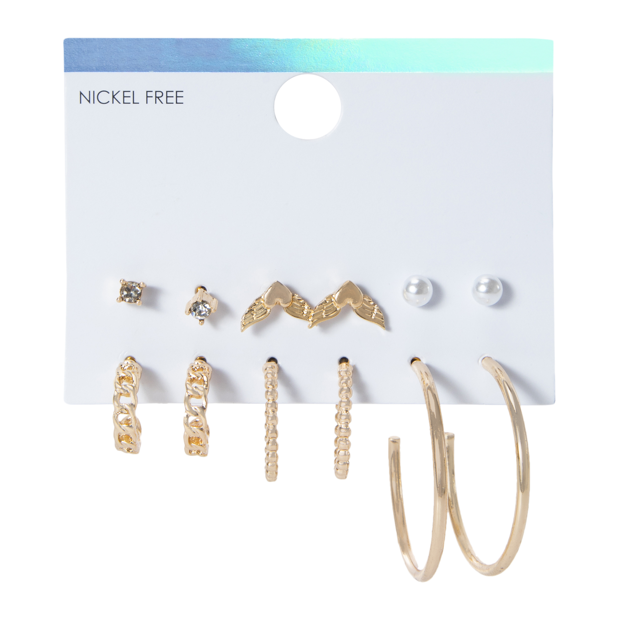 Gold Stud & Hoop Earrings 6-Count