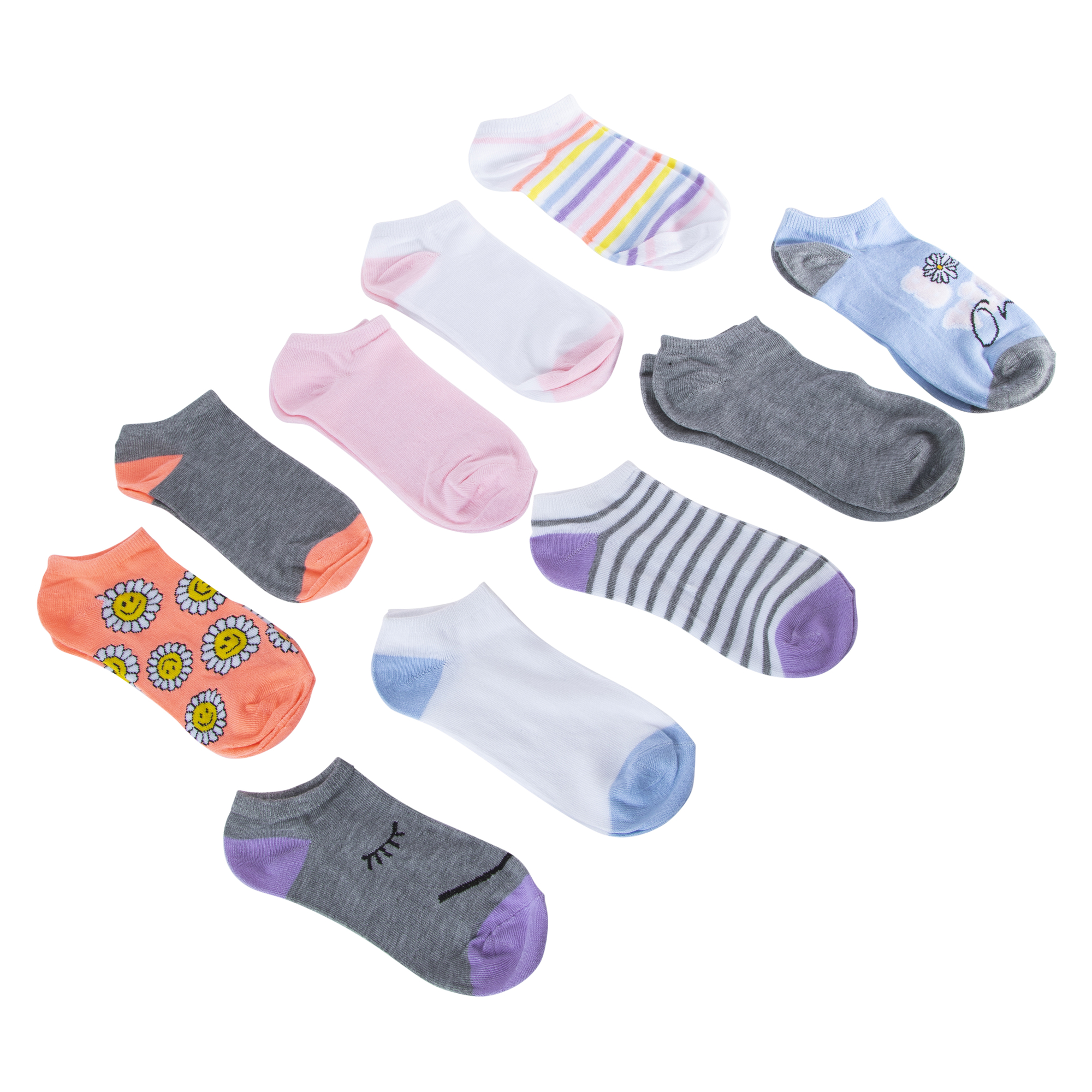 Ladies Happy Daisy Low-Cut Socks 10-Pack