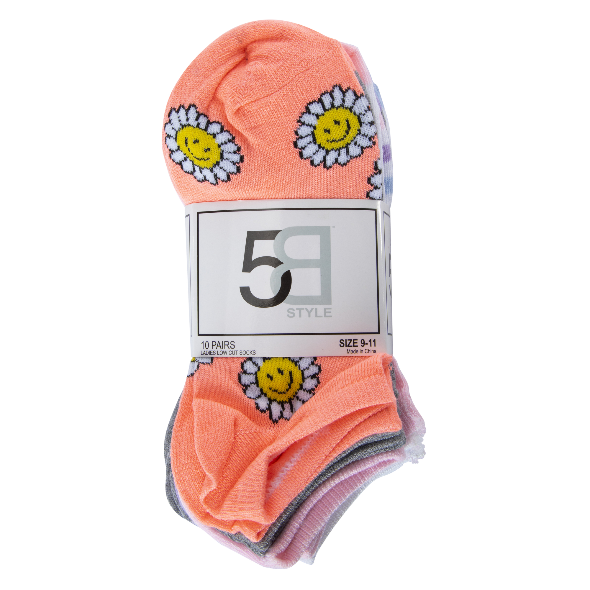 Ladies Happy Daisy Low-Cut Socks 10-Pack