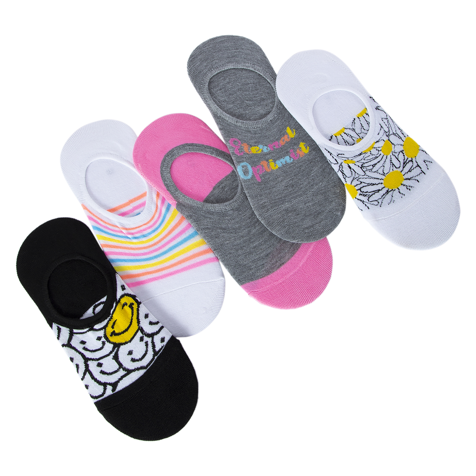 Ladies No-Show Liner Socks 5-Pack  - Happy