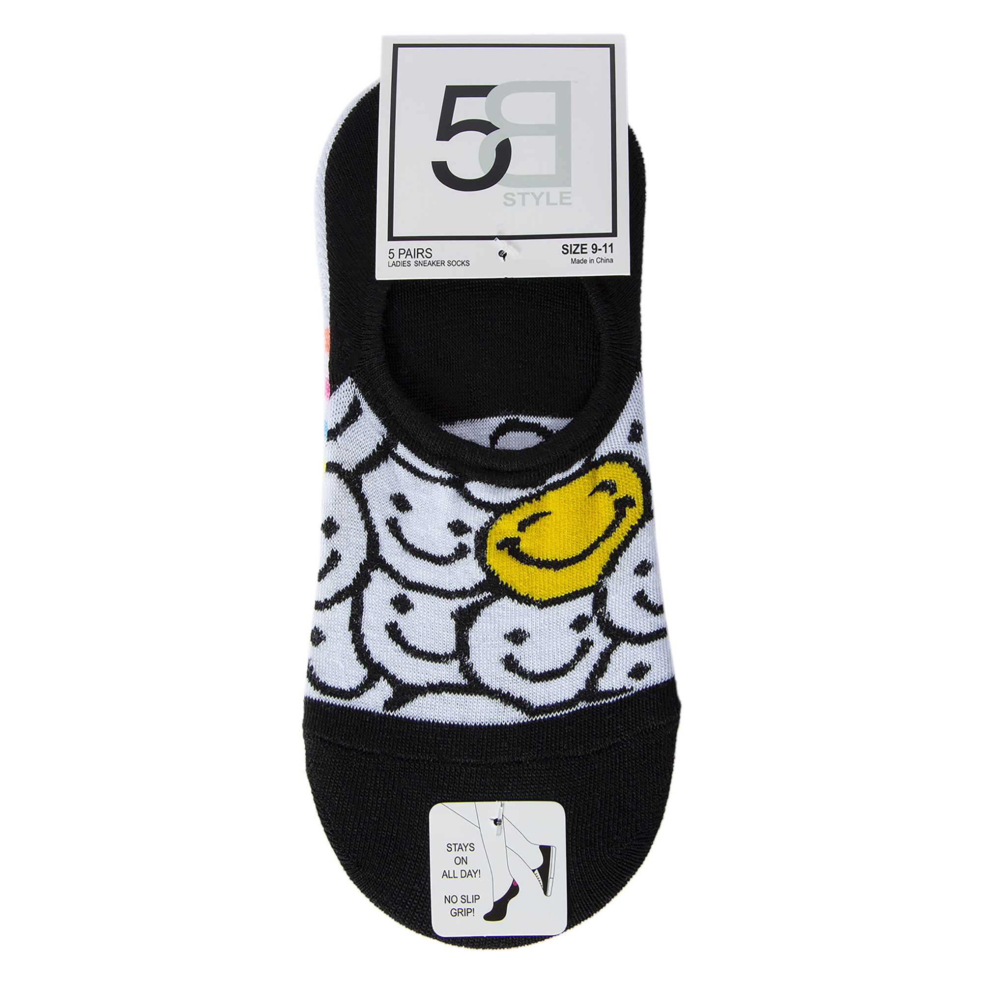 Ladies No-Show Liner Socks 5-Pack - Happy