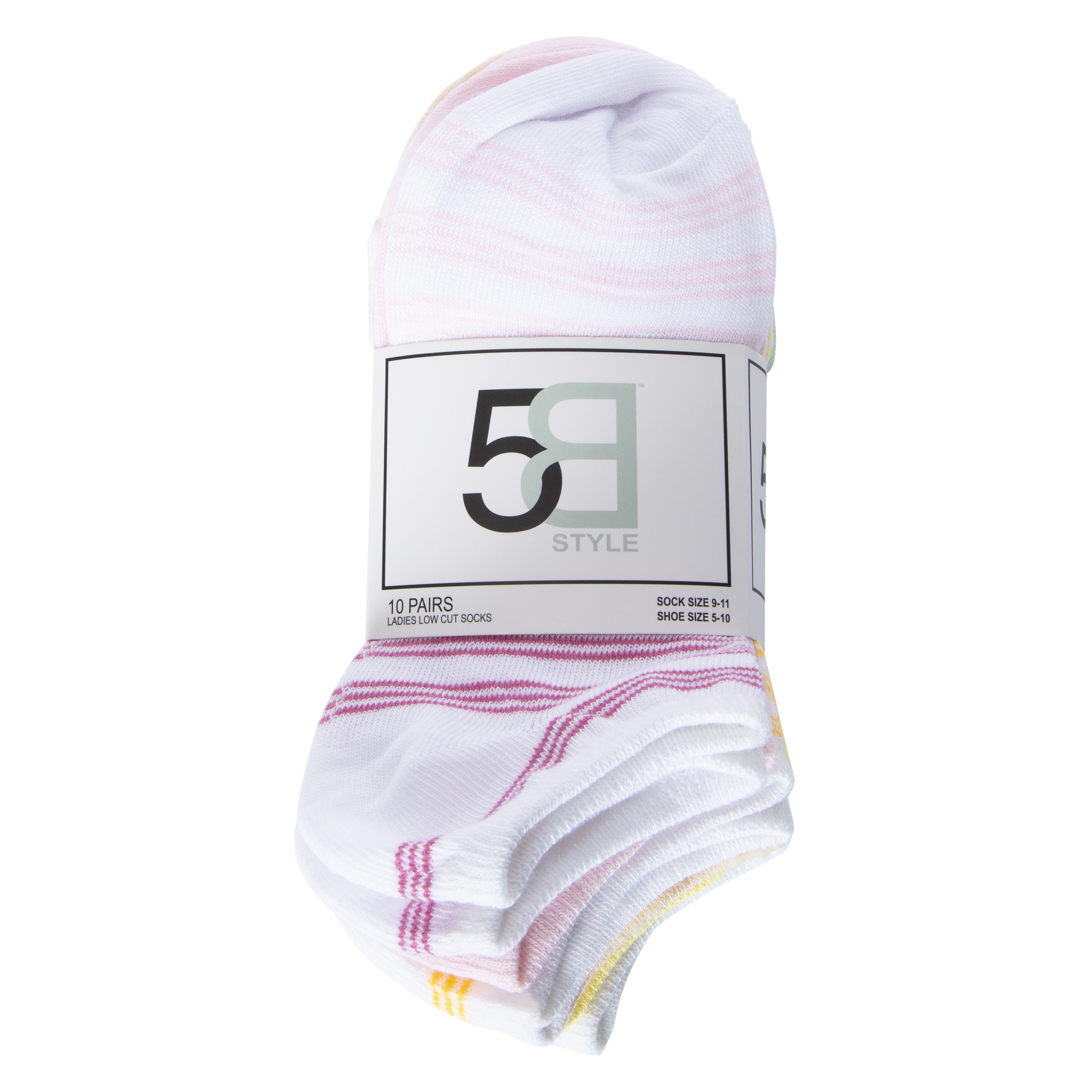Ladies Ankle Socks 10-Pack - Ombre Stripe