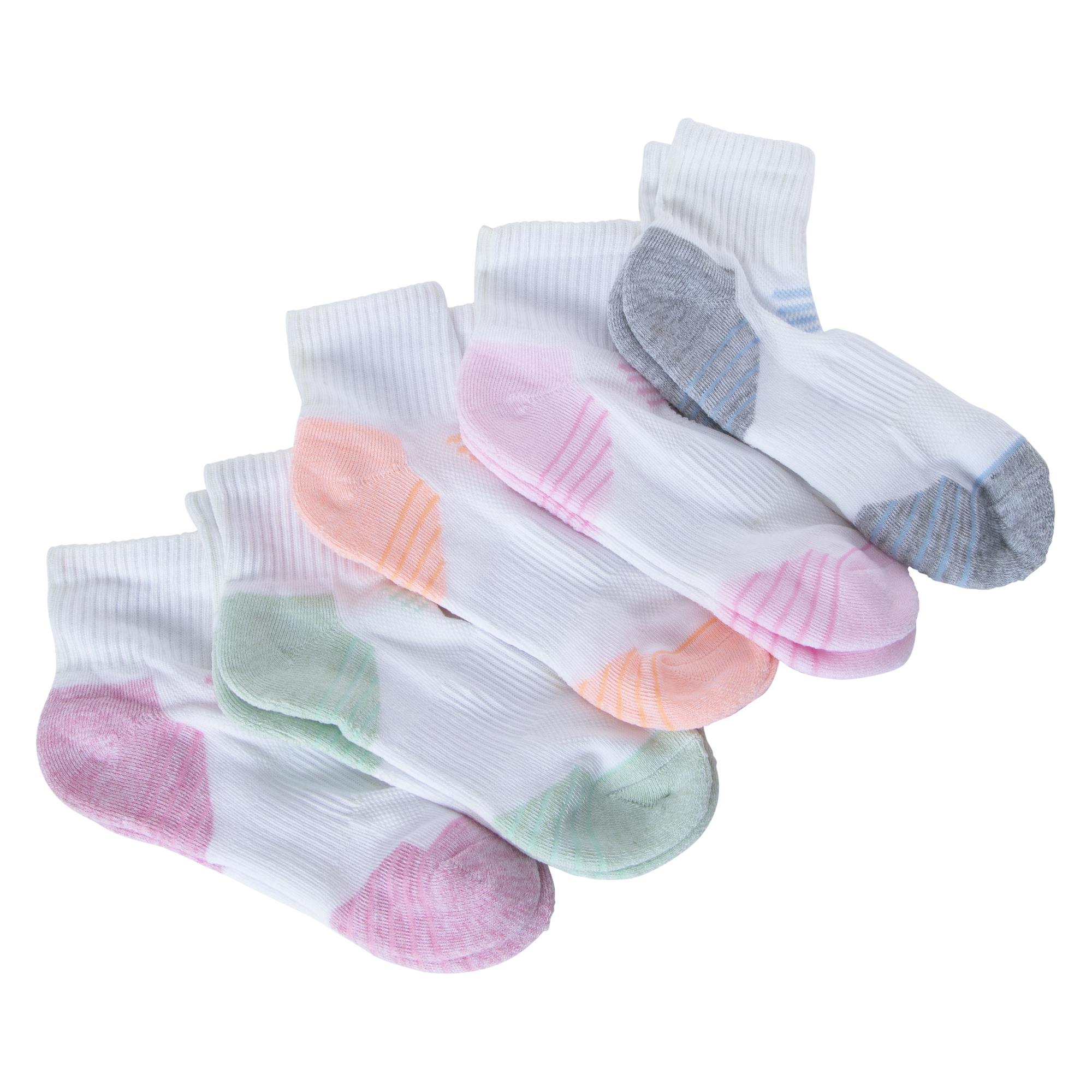 Ladies White Performance Quarter Crew Socks 5-Pack