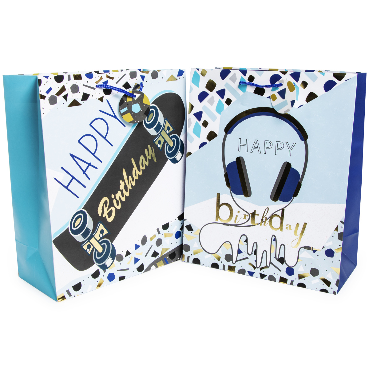 Large Happy Birthday Gift Bag 12.85in x 10.5in- Headphones/Skateboard