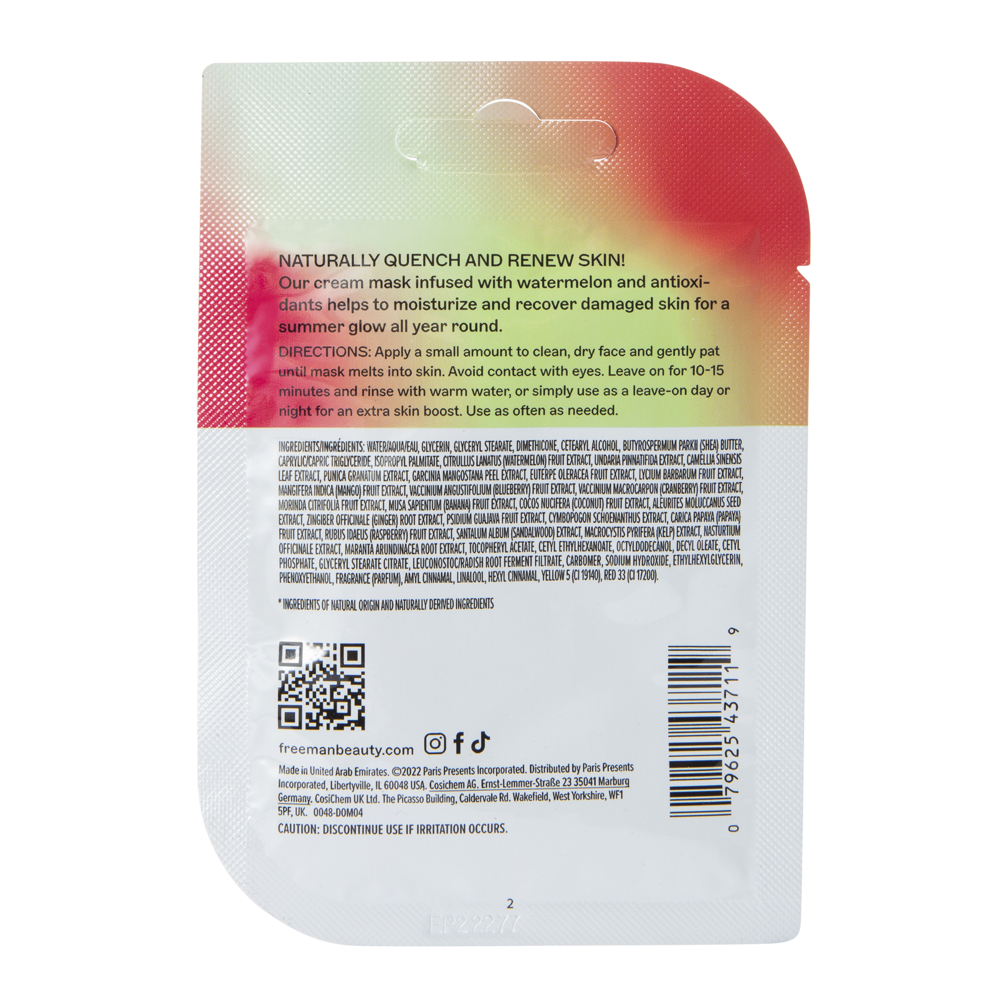 Freeman® Watermelon Hydrating Cream Mask 0.33 Fl.oz