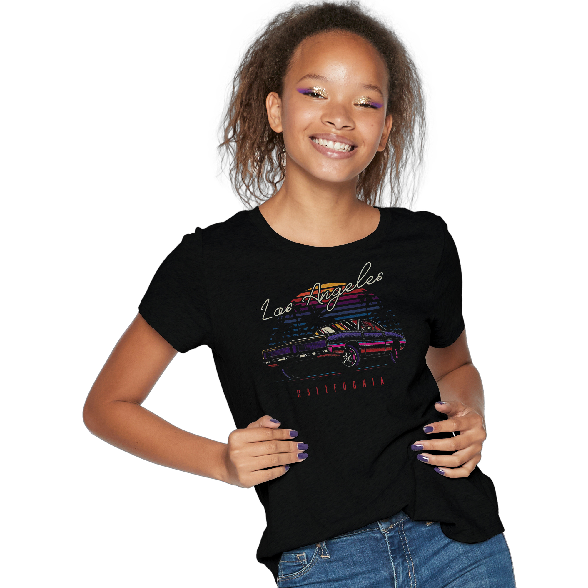 'Los Angeles, California' Neon Muscle Car Graphic Tee