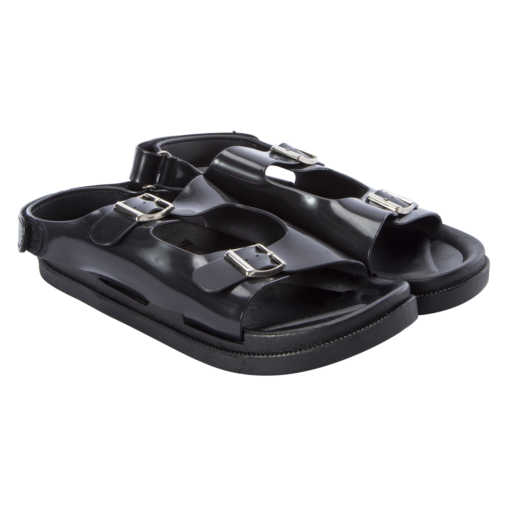 Ladies Black Patent Double Buckle Sandals