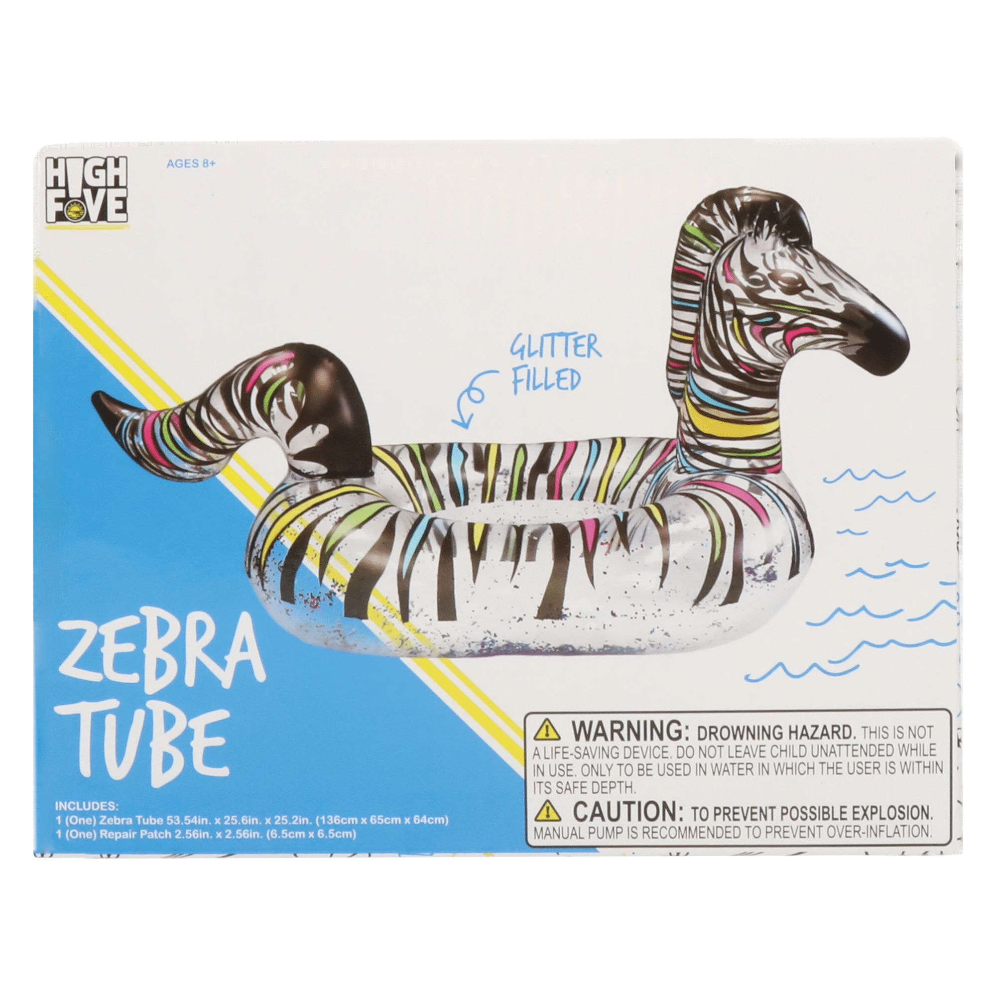 High Five® Glitter Zebra Tube Pool Float 53in x 25in