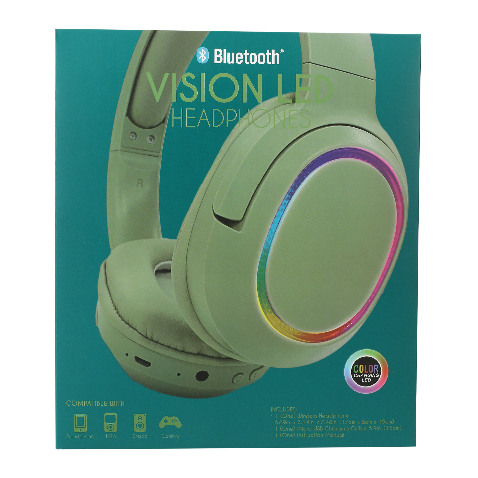vision color changing LED bluetooth® wireless headphones with mic