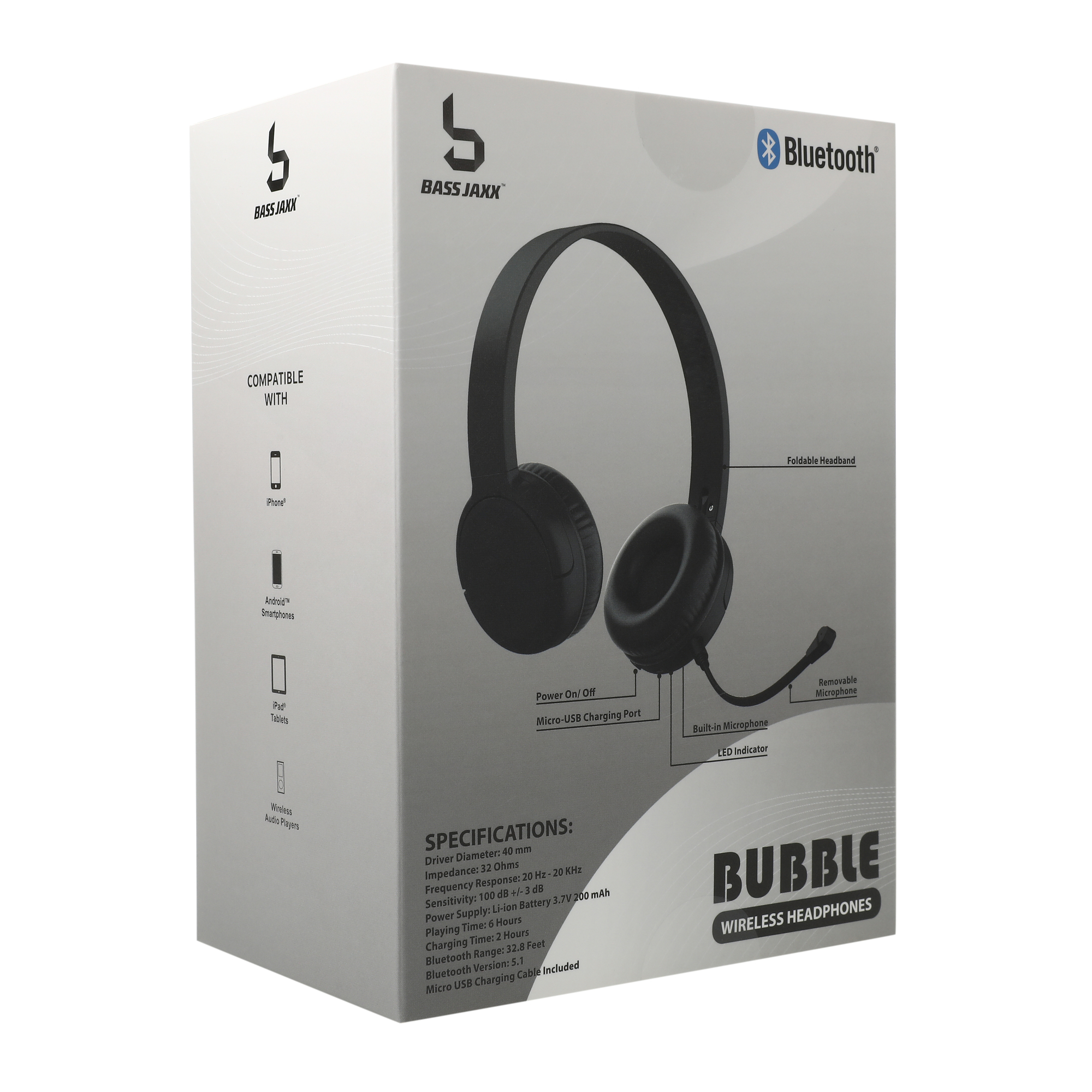 Bubble Bluetooth® Wireless Headphones With Removable Mic