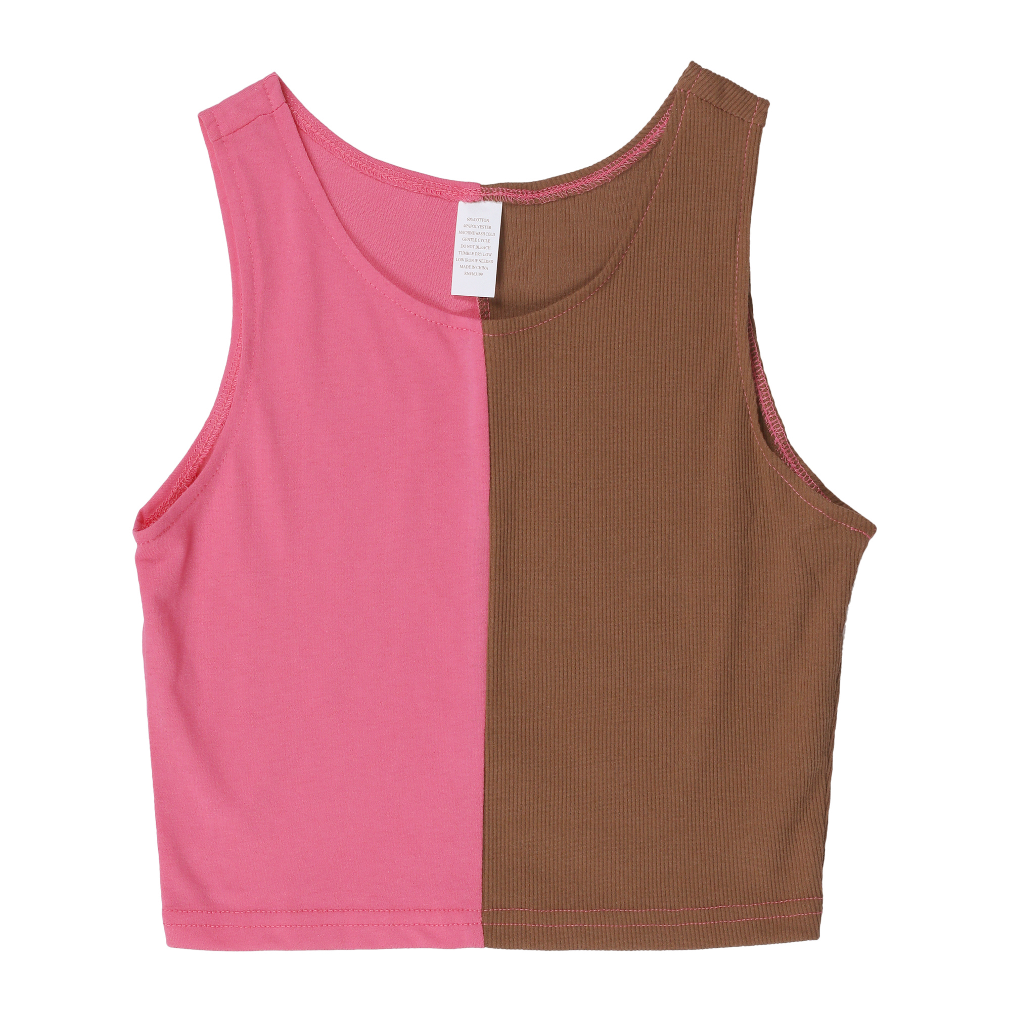 Pink & Brown Split Cropped Tank Top