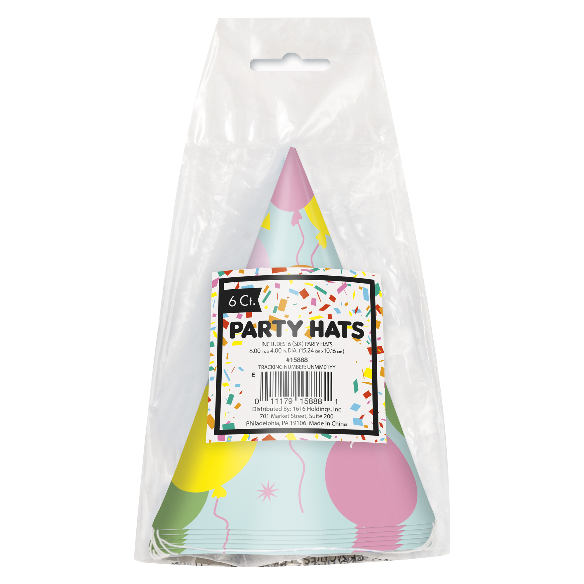 6-Count Party Hats - Balloons