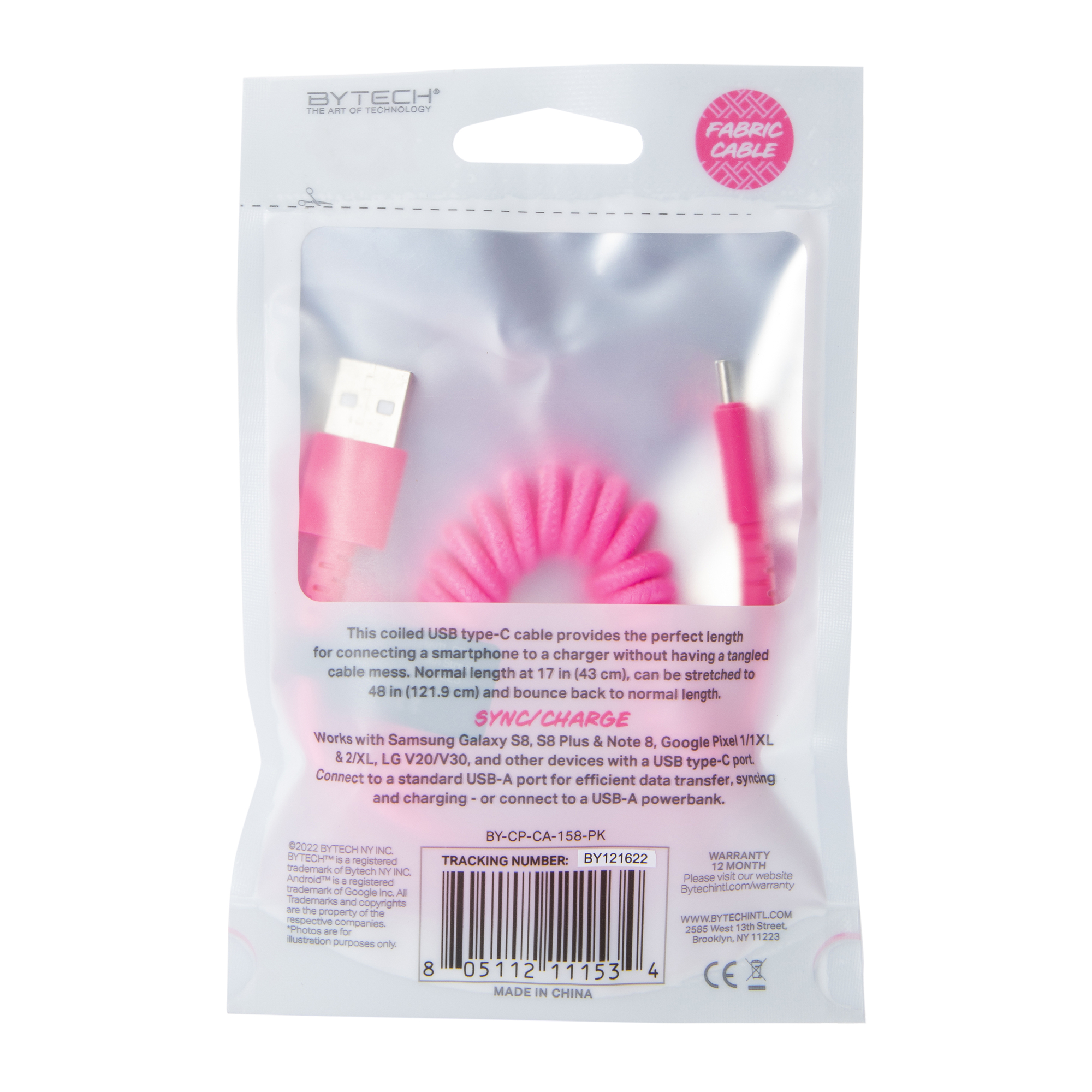 4ft USB-C Coil Cable - Pink