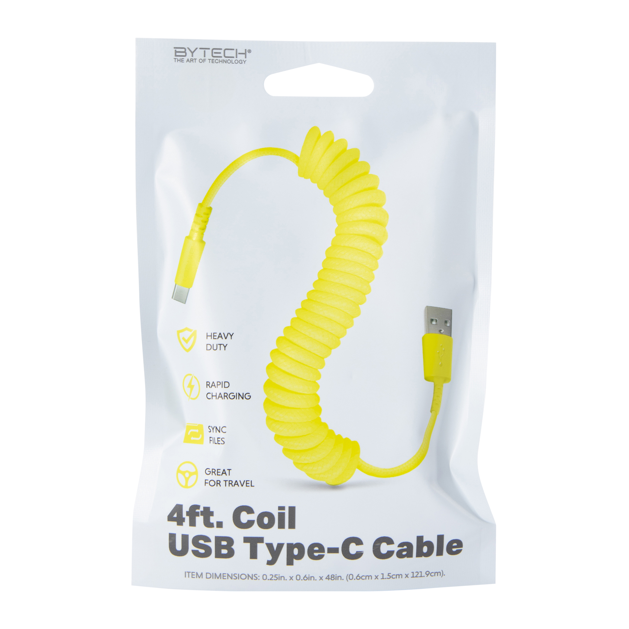 4ft USB-C Coil Cable - Yellow