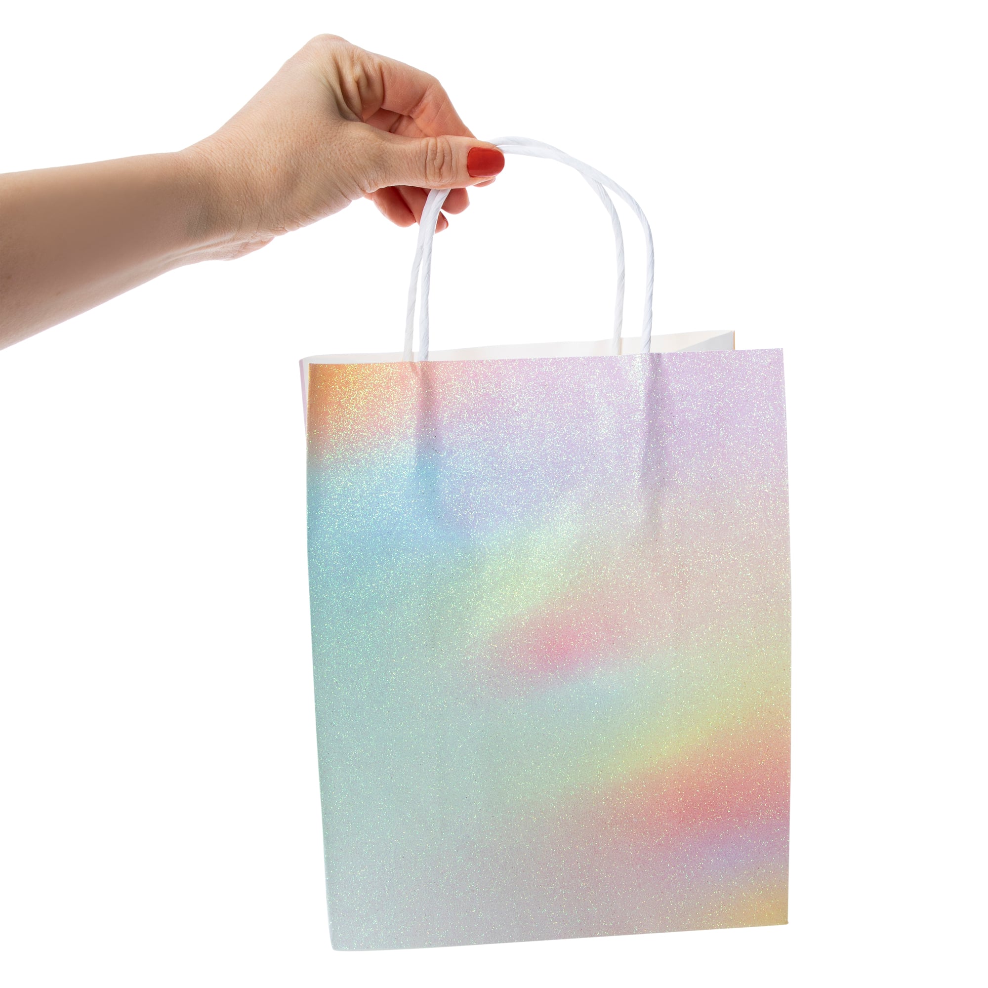 6-Count Medium Kraft Gift Bags 10in x 7.95in - Glitter Rainbow