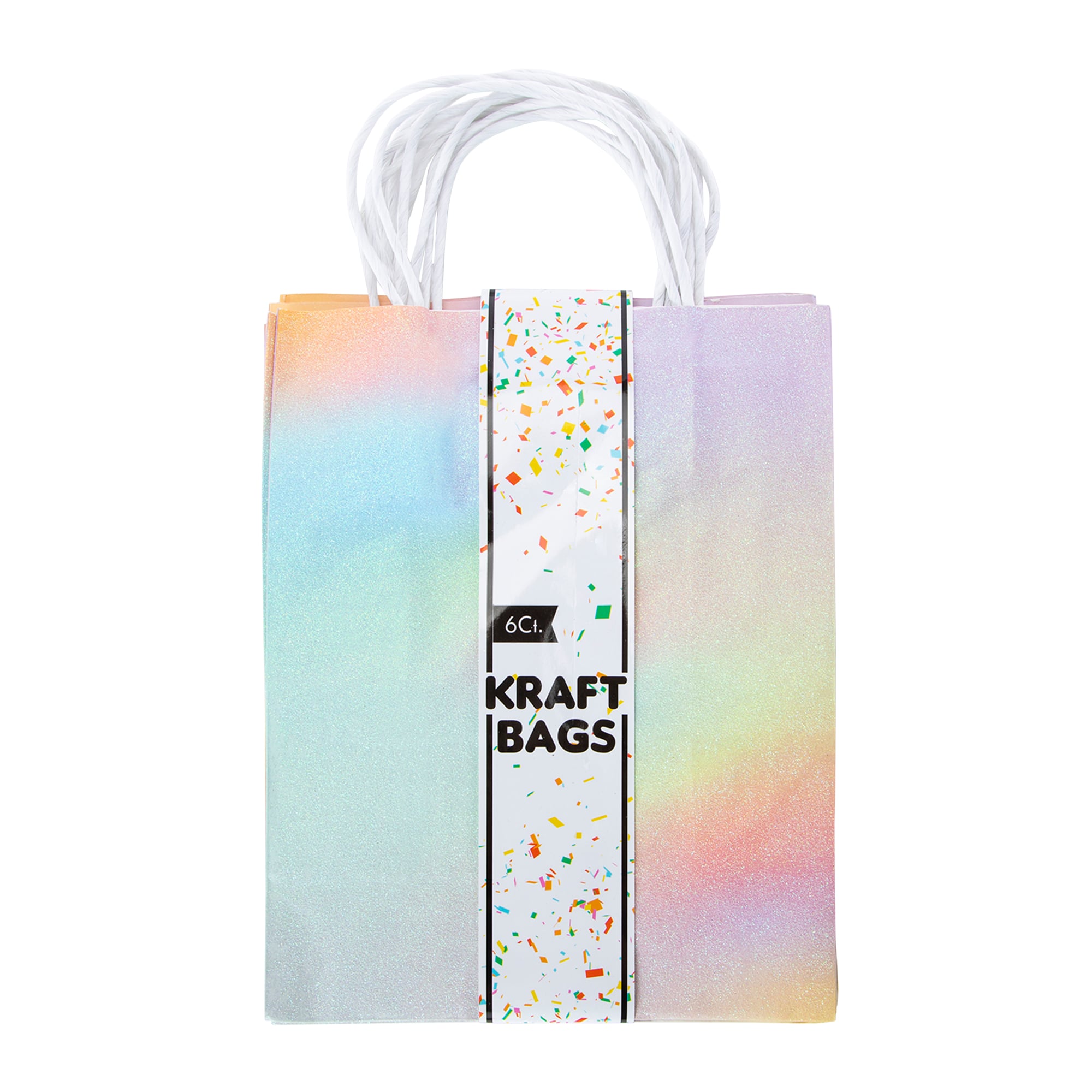 6-Count Medium Kraft Gift Bags 10in x 7.95in - Glitter Rainbow