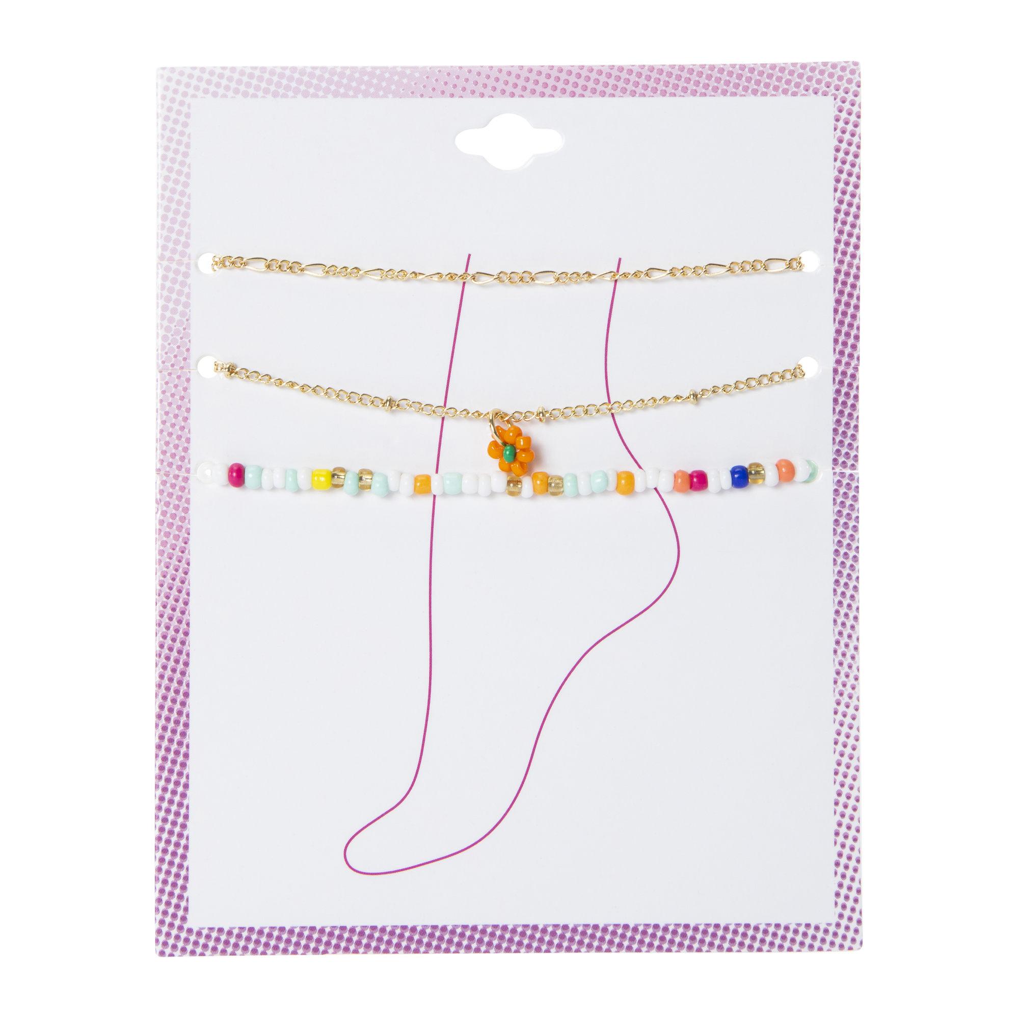 Layered Anklet Set 3-Piece - Flower