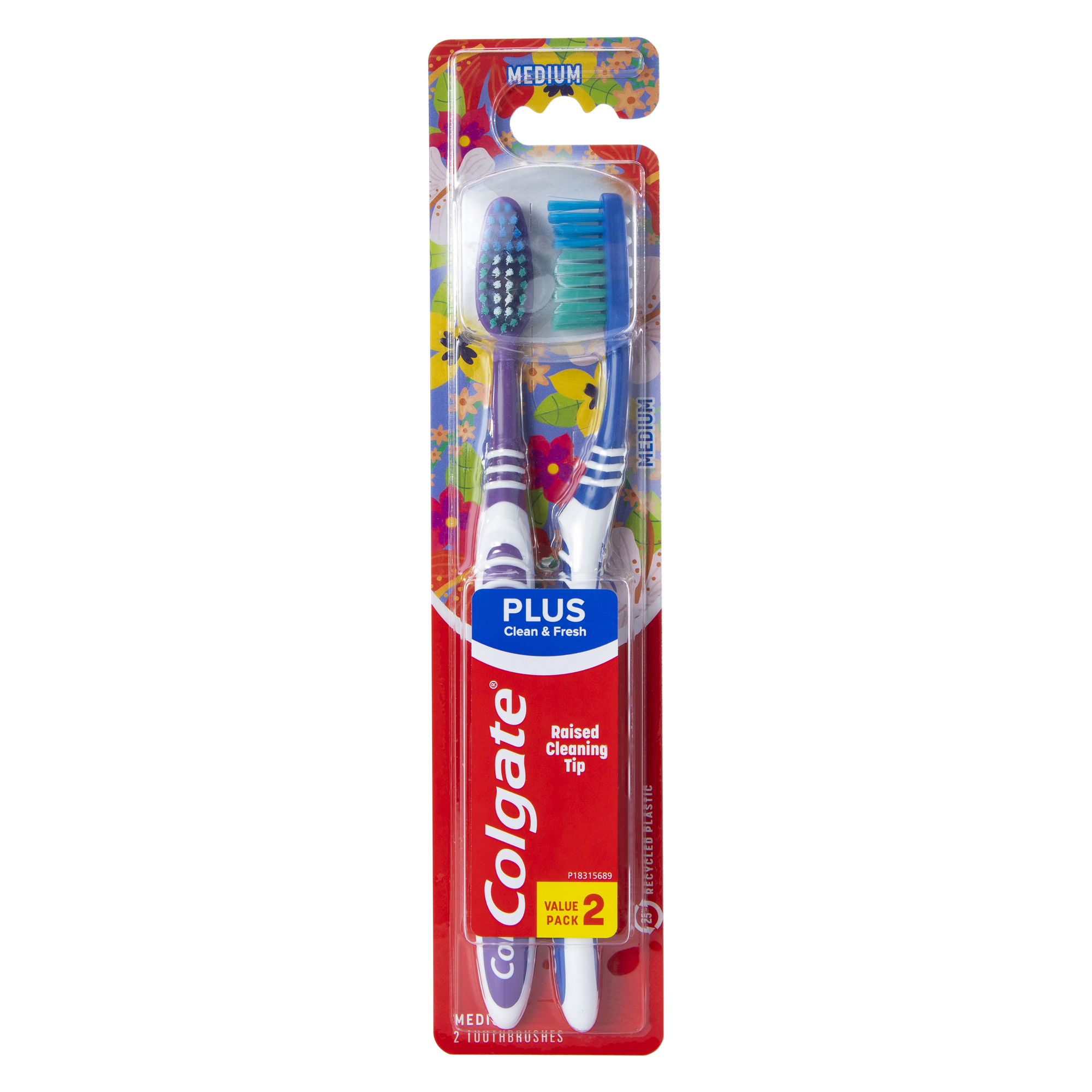 Colgate® Plus Clean & Fresh Medium Toothbrushes 2-Count (Styles May Vary)