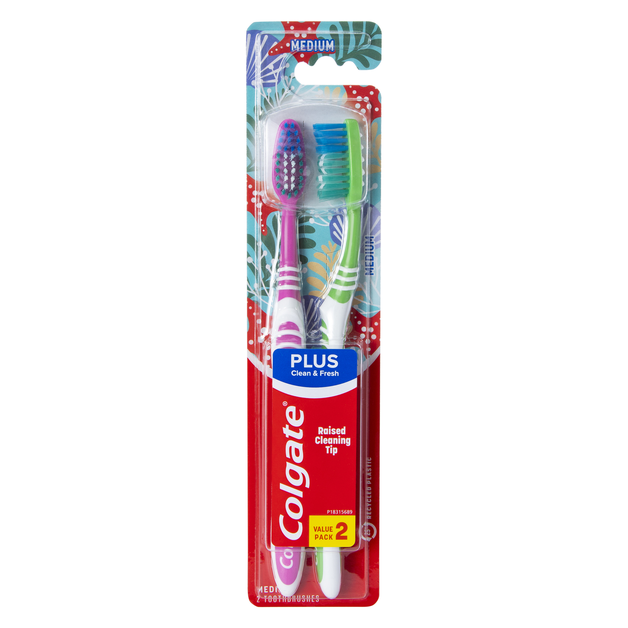 Colgate® Plus Clean & Fresh Medium Toothbrushes 2-Count (Styles May Vary)