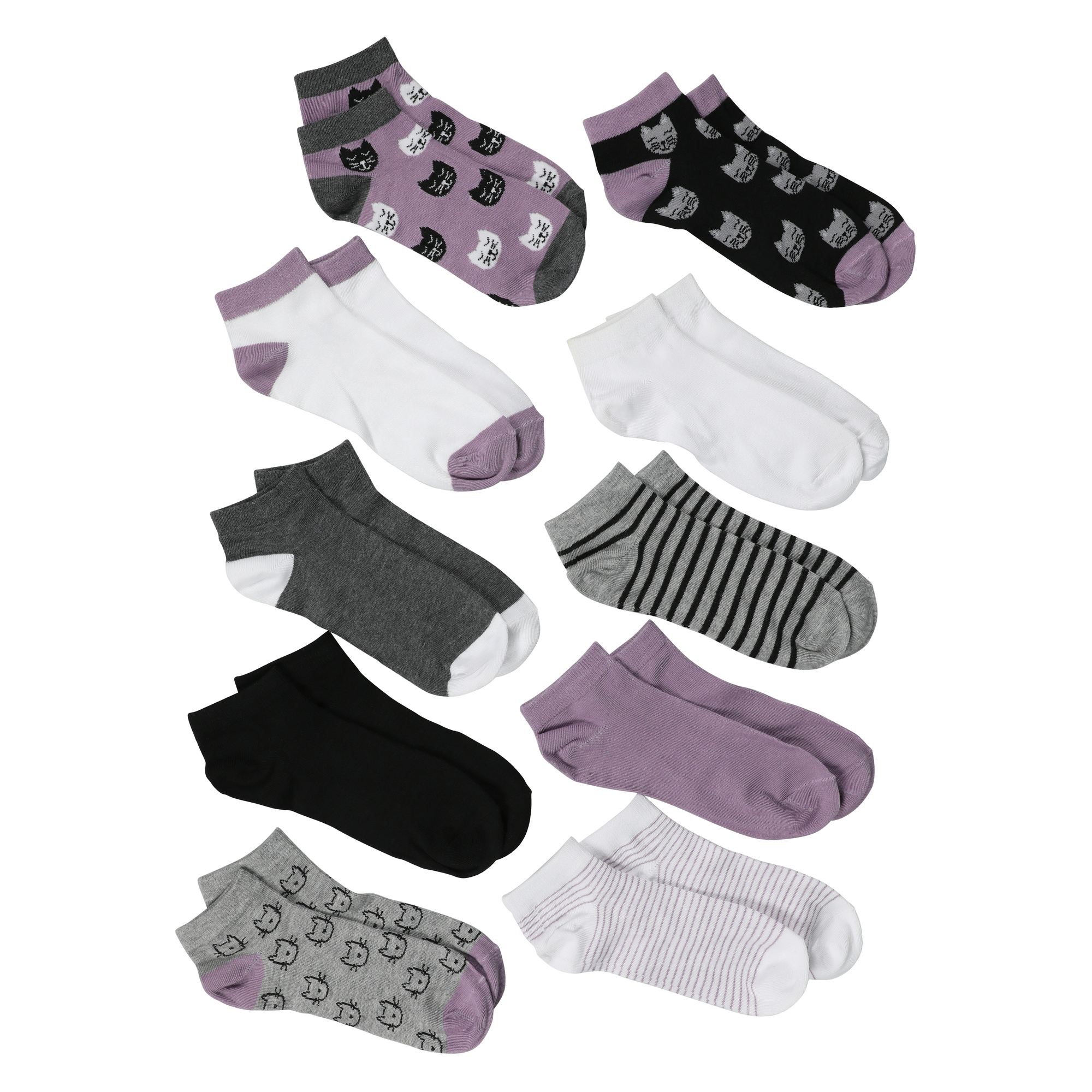 Ladies Quarter Socks 10-Pack - Cats