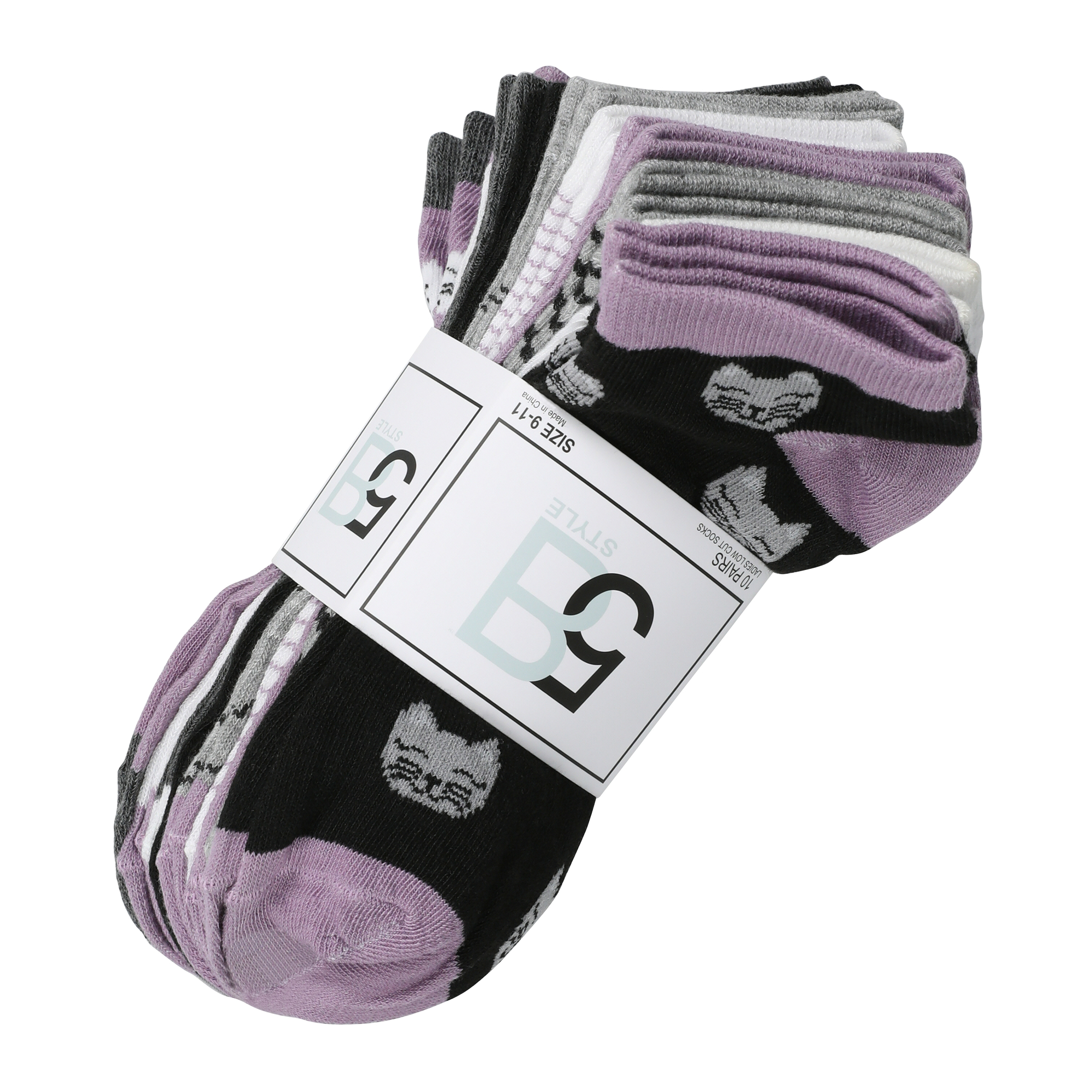 Ladies Quarter Socks 10-Pack - Cats