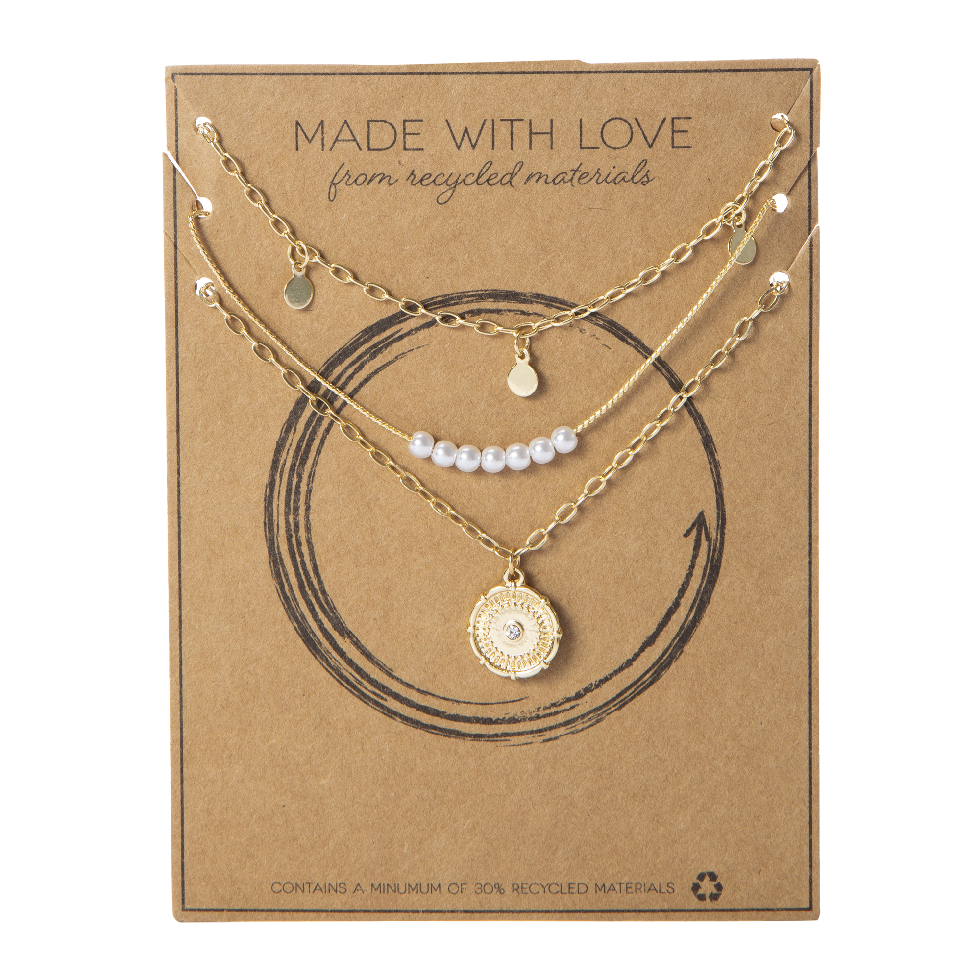 Made With Love Recycled Material  Necklaces 3-Piece Set - Pearl