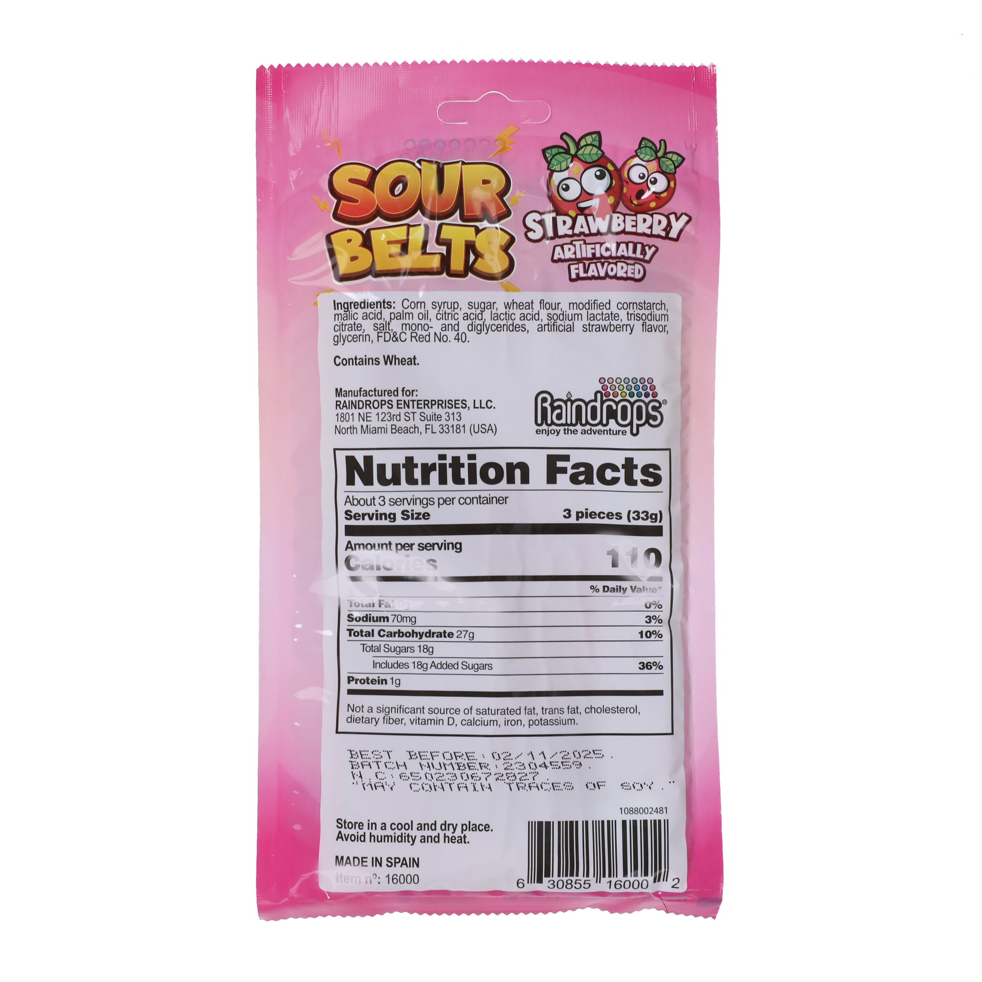 Raindrops® Sour Belts Strawberry Gummy Candy 3.52oz