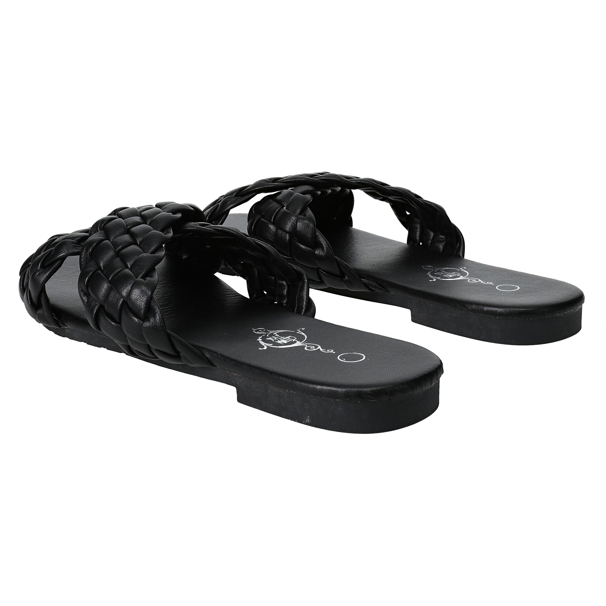 Ladies Black Vegan Leather Braided Sandals