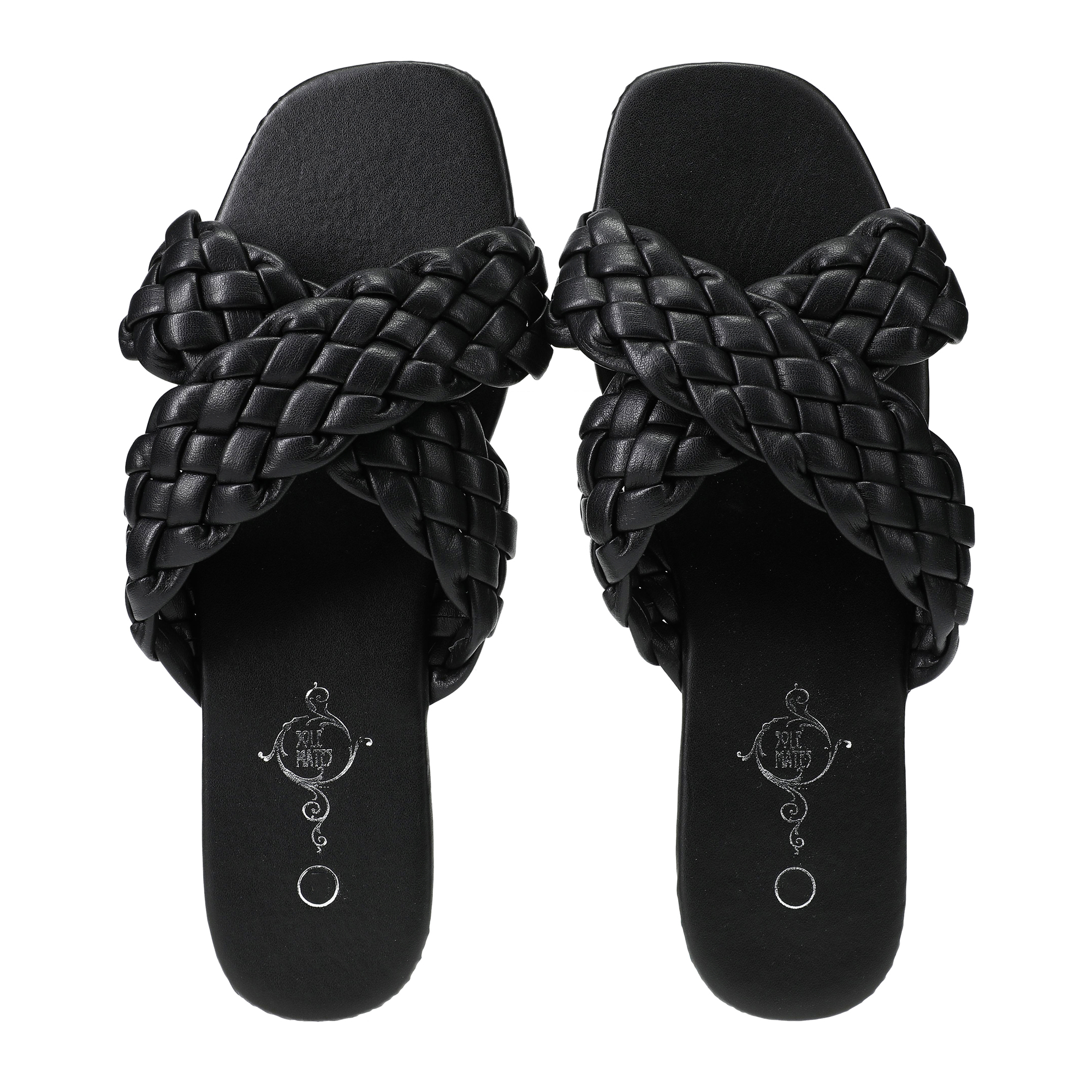 Ladies Black Vegan Leather Braided Sandals