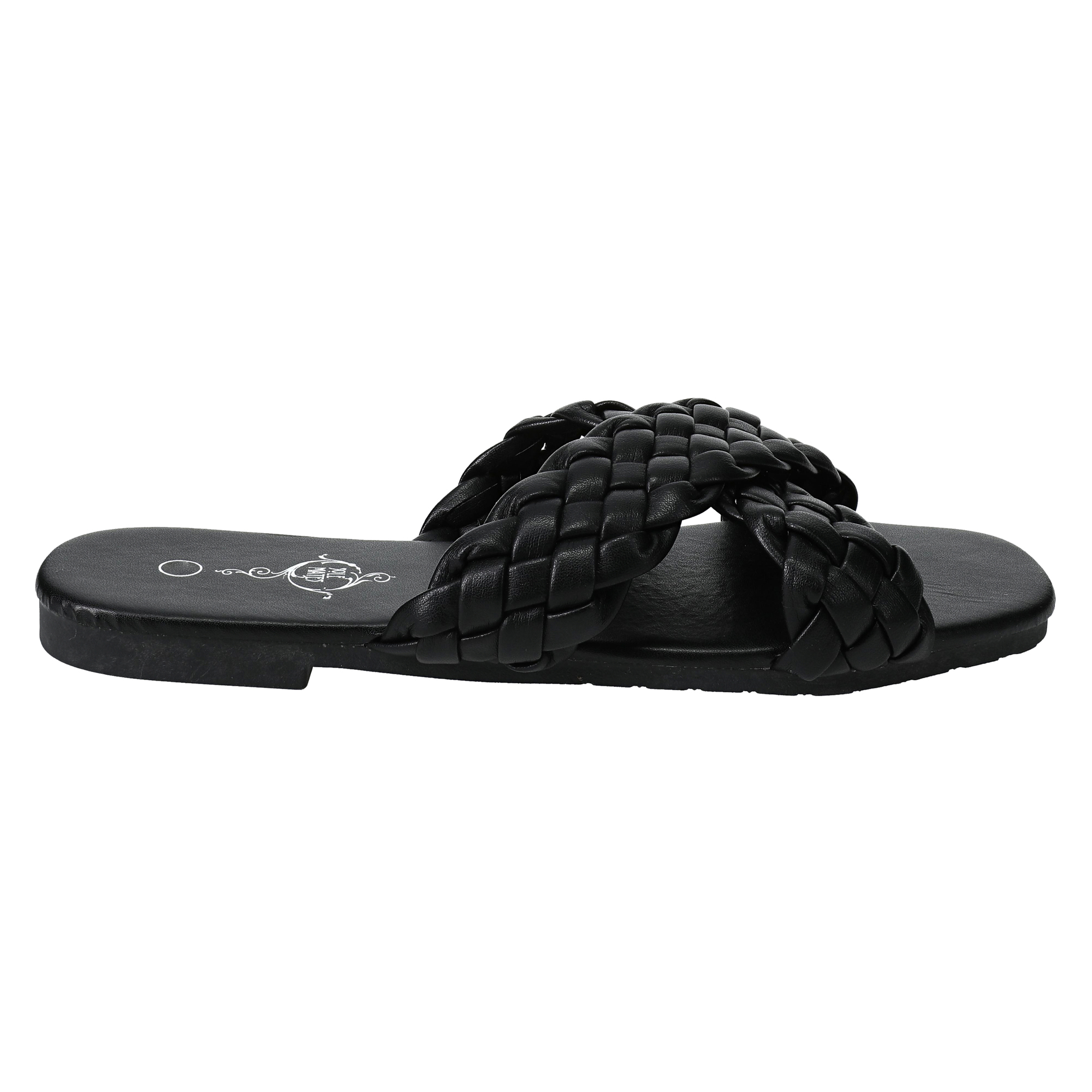 Ladies Black Vegan Leather Braided Sandals