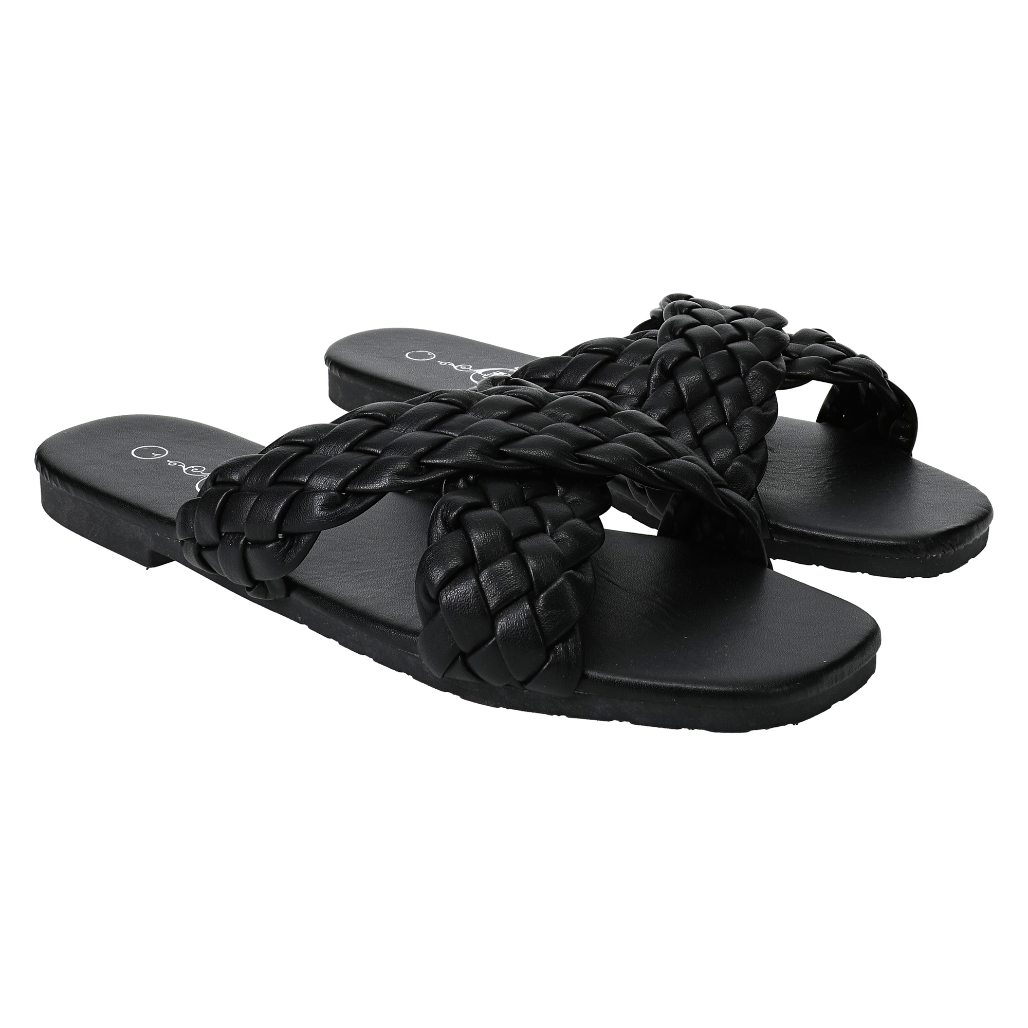 Ladies Black Vegan Leather Braided Sandals