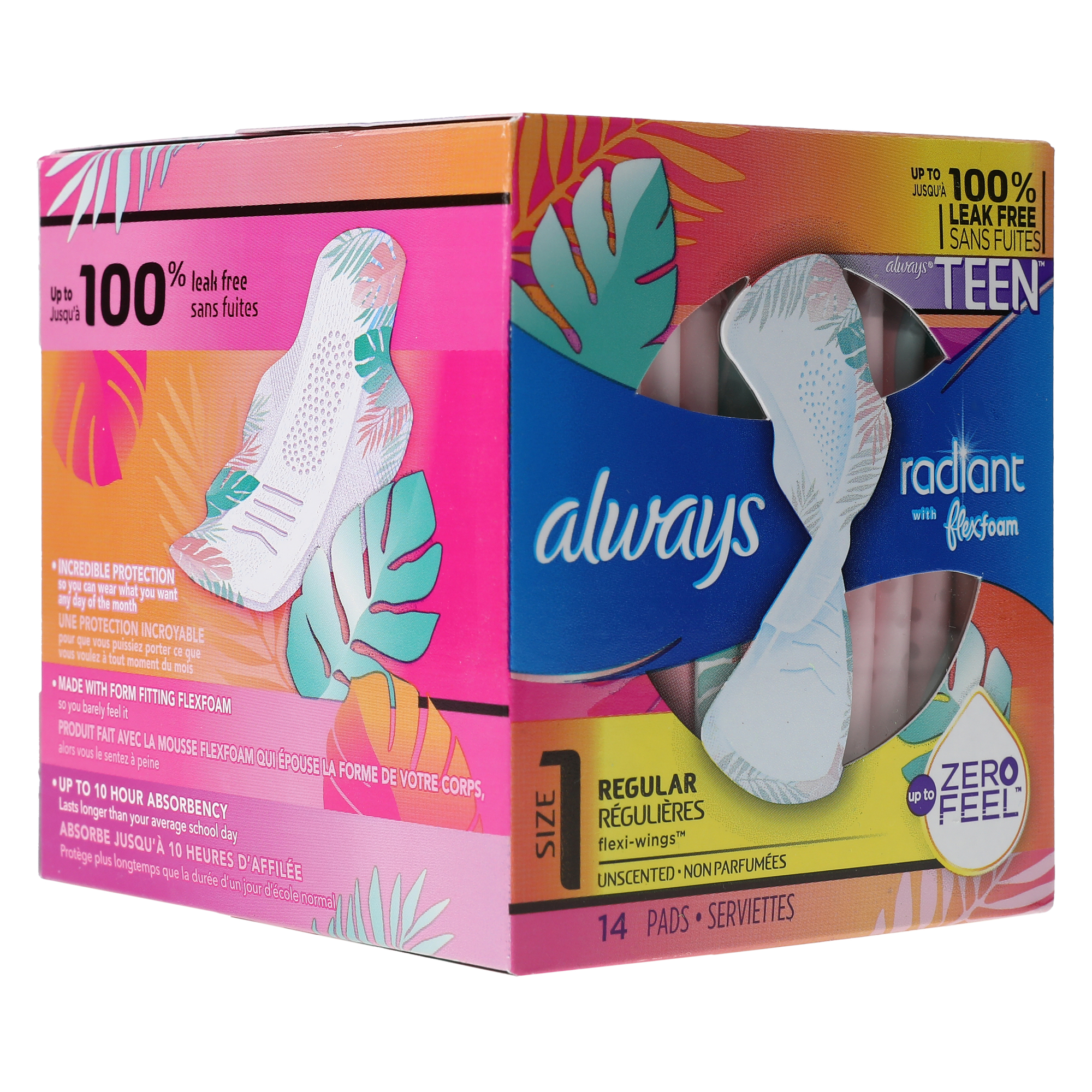Always® Teen™ Radiant With Flex Foam™ Size 1 Regular Pads 14-Count