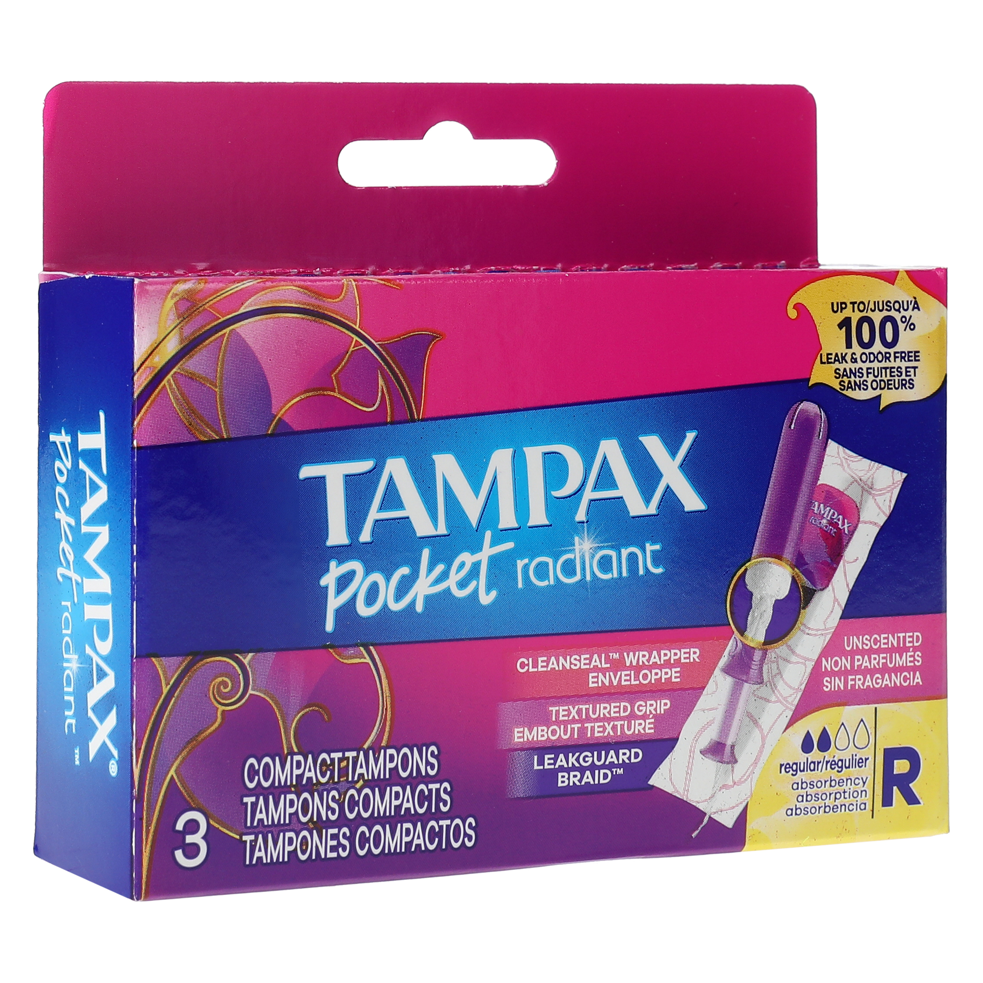 Tampax® Pocket Radiant™ Compact Regular Tampons 3-Count