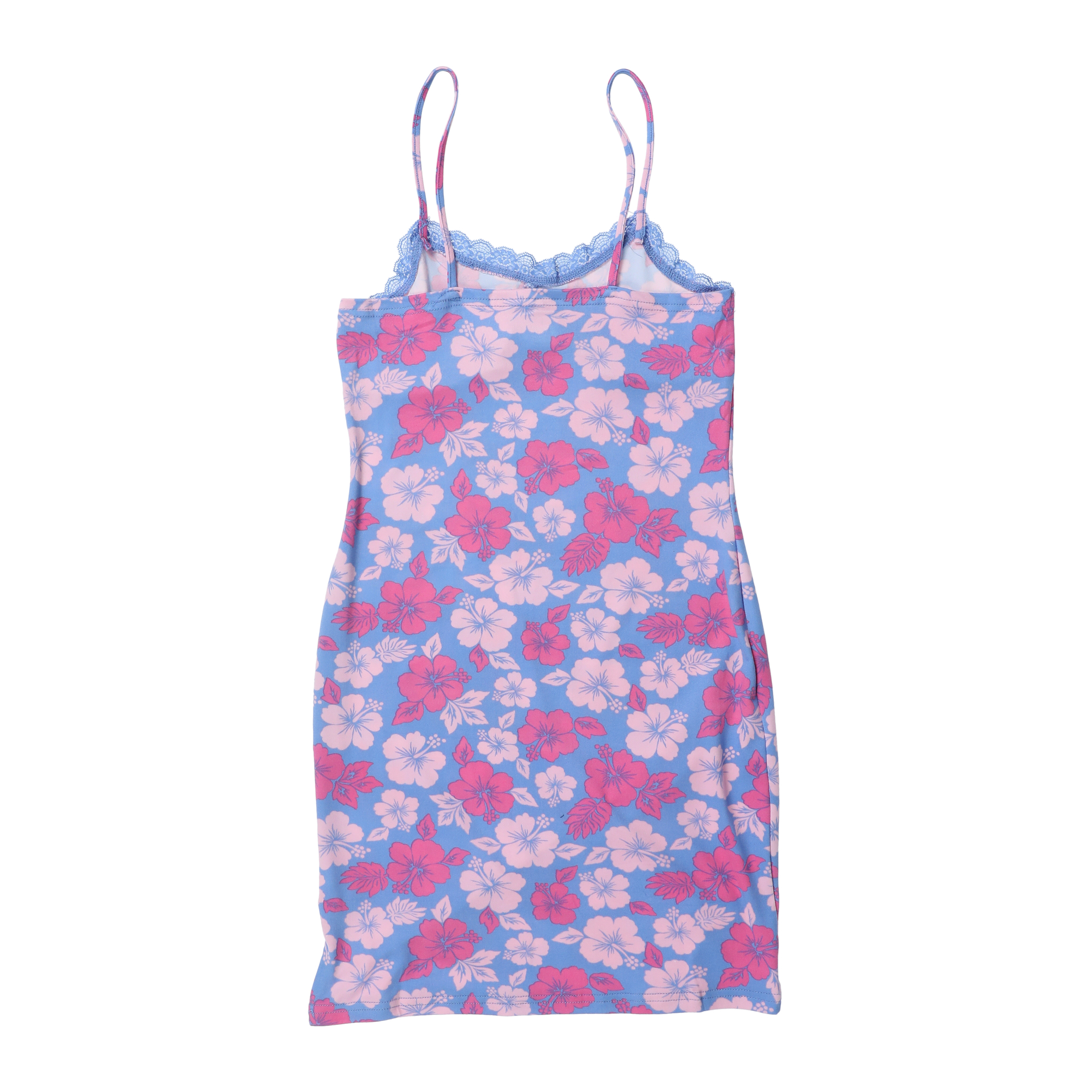Juniors Blue Floral Lace Trim Dress