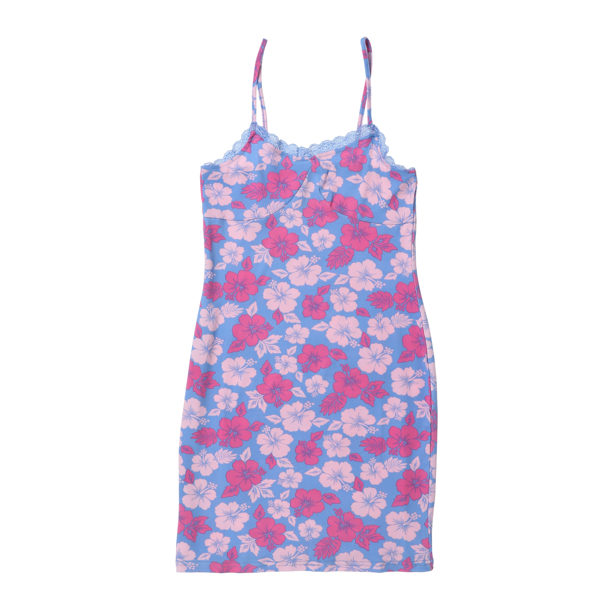 Juniors Blue Floral Lace Trim Dress