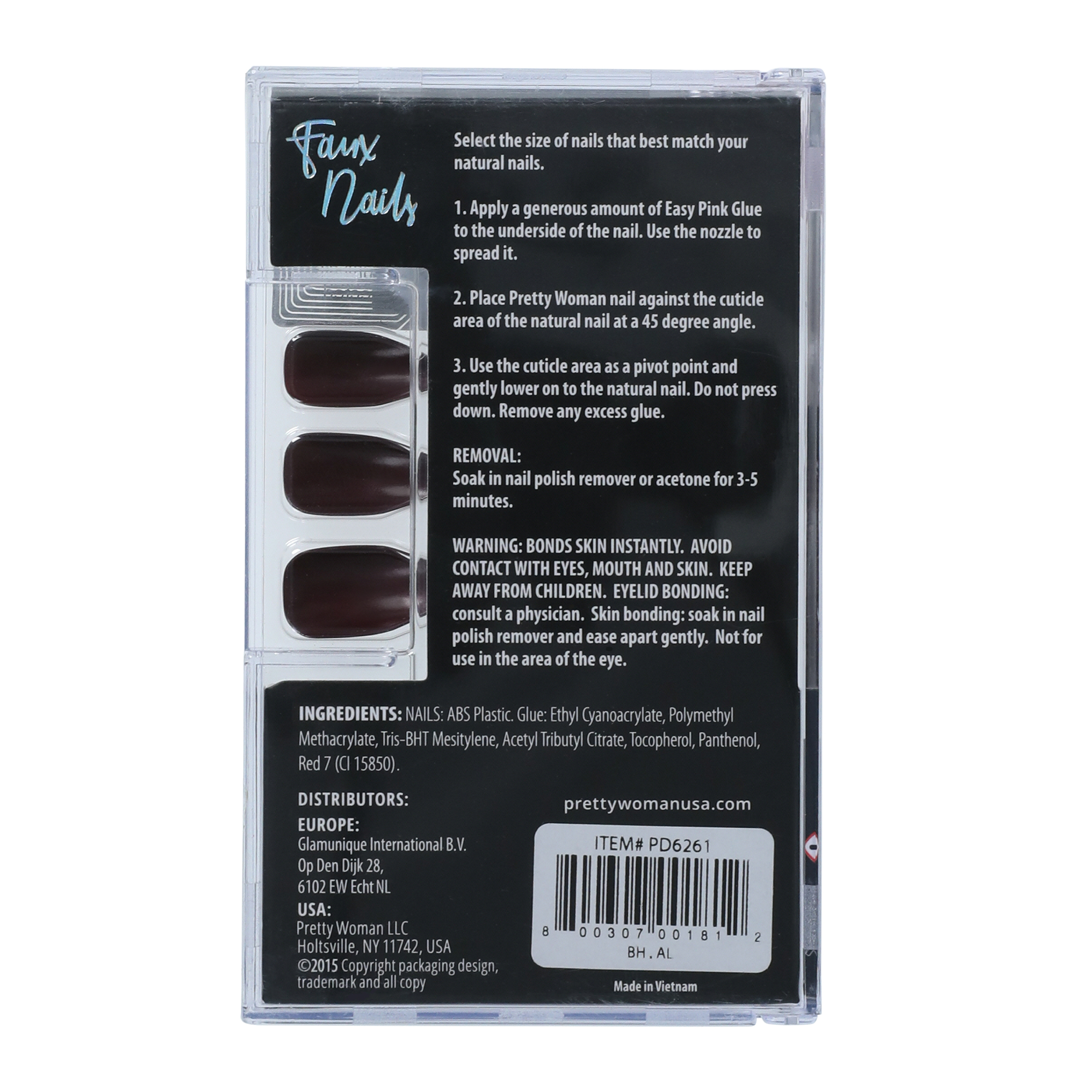 Burgundy & Glitter Faux Nails 24-Piece Set w/ Glue