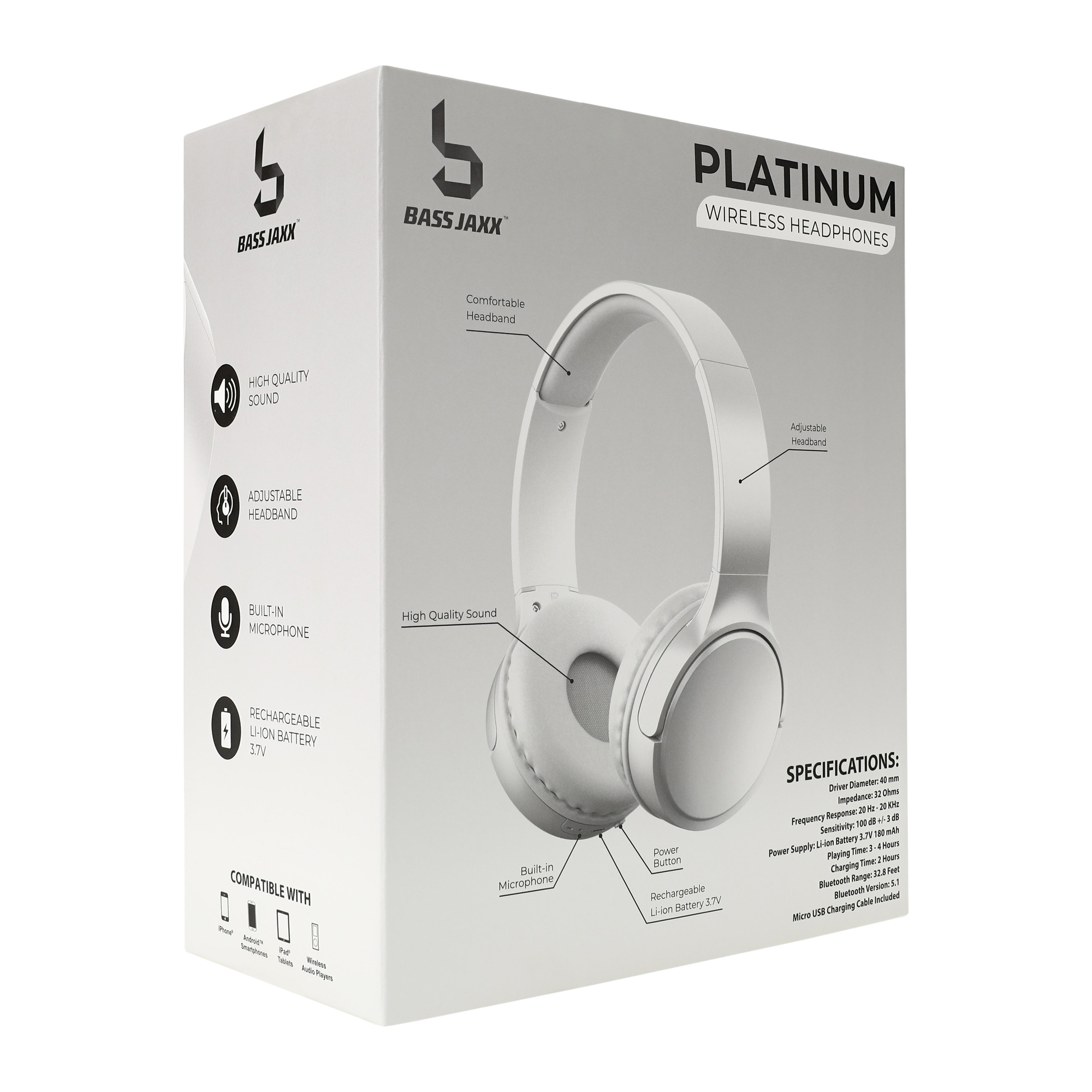 Bass jaxx™ Platinum Bluetooth® Wireless Headphones With Mic at
