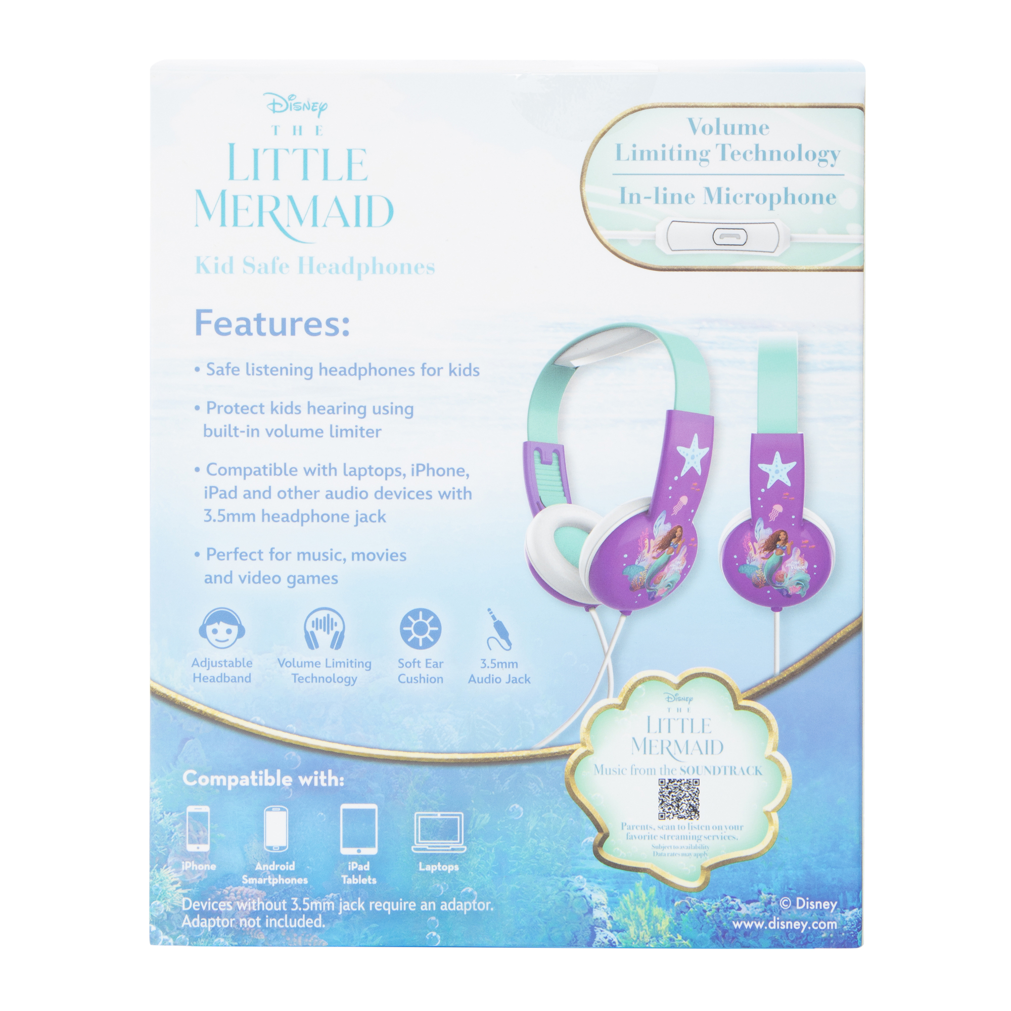 Disney The Little Mermaid Theatrical Release Kid-Safe Headphones With Mic