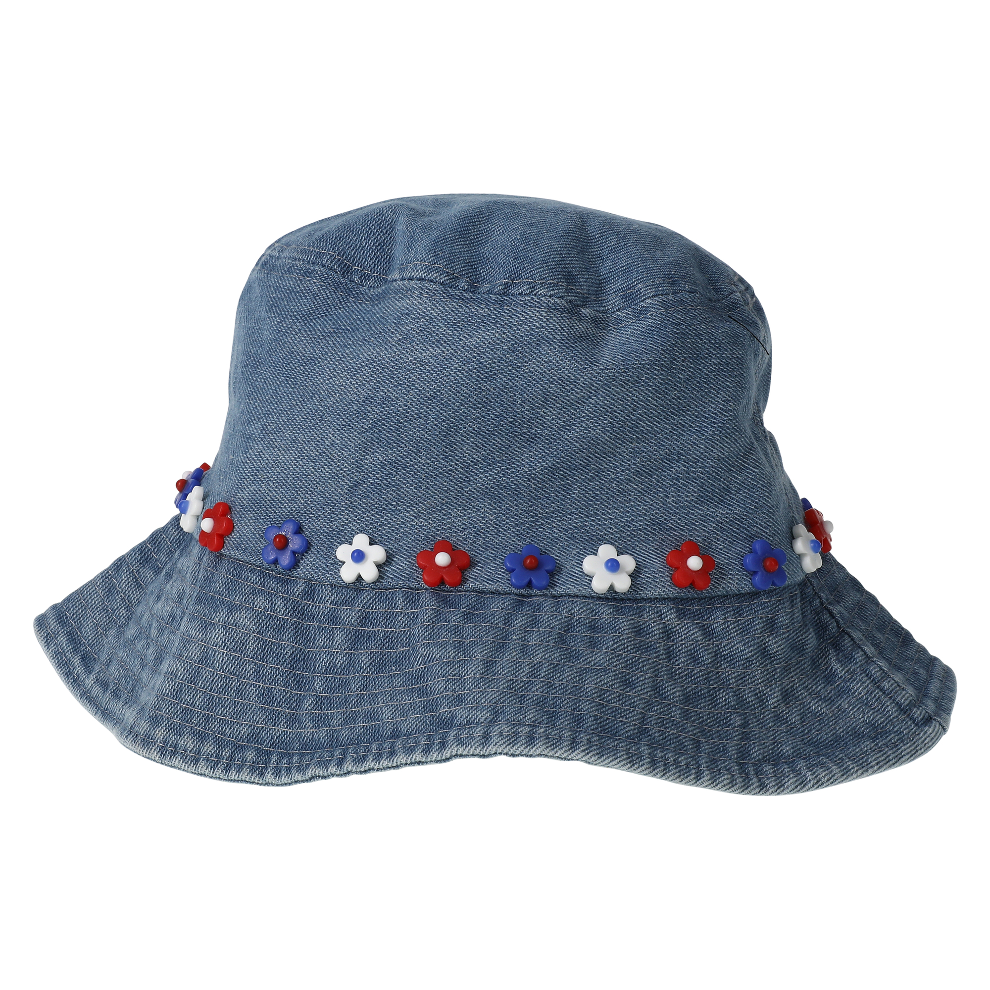 Denim Beaded Flower Bucket Hat